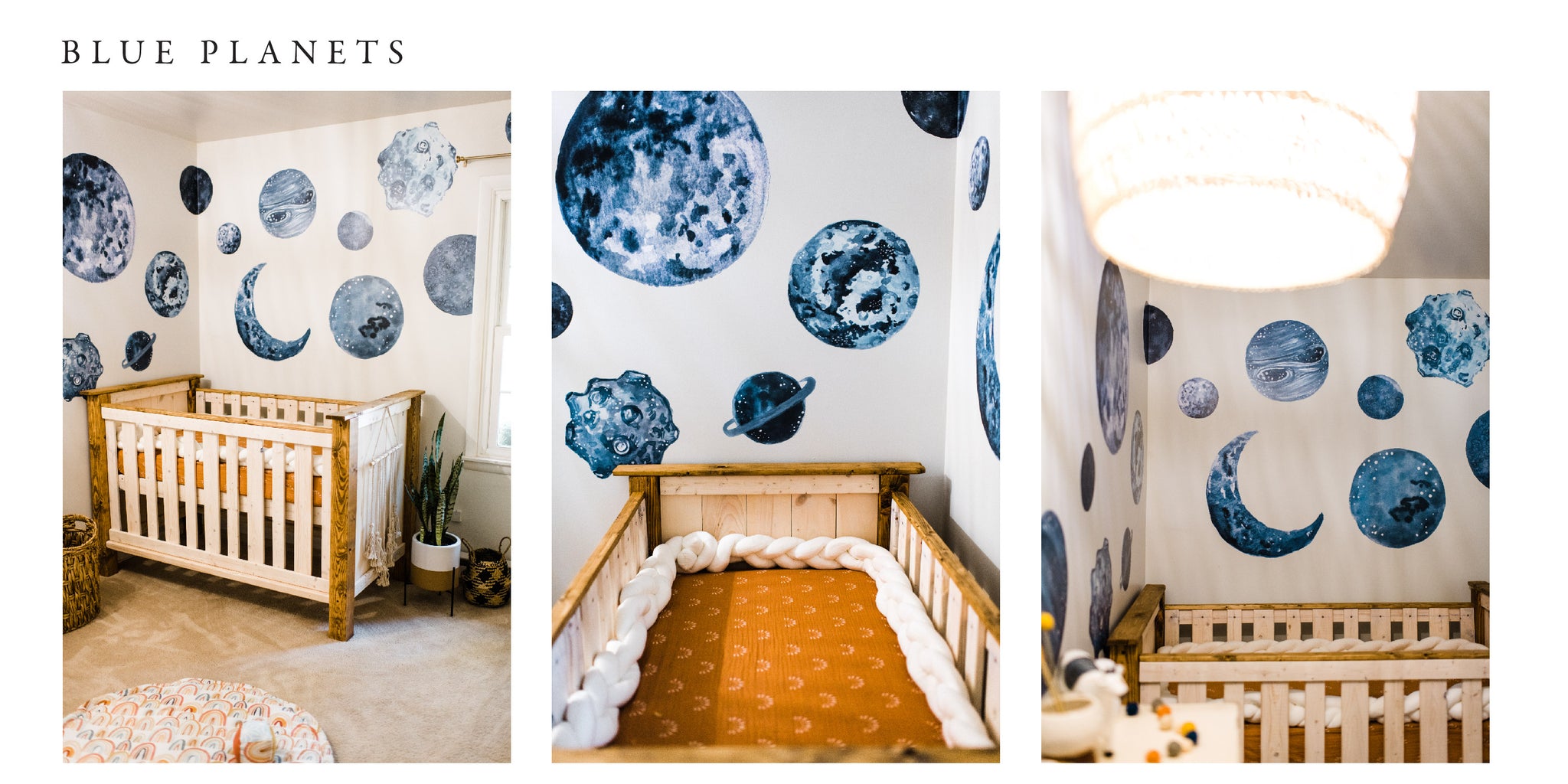 Room with blue planets wall decals
