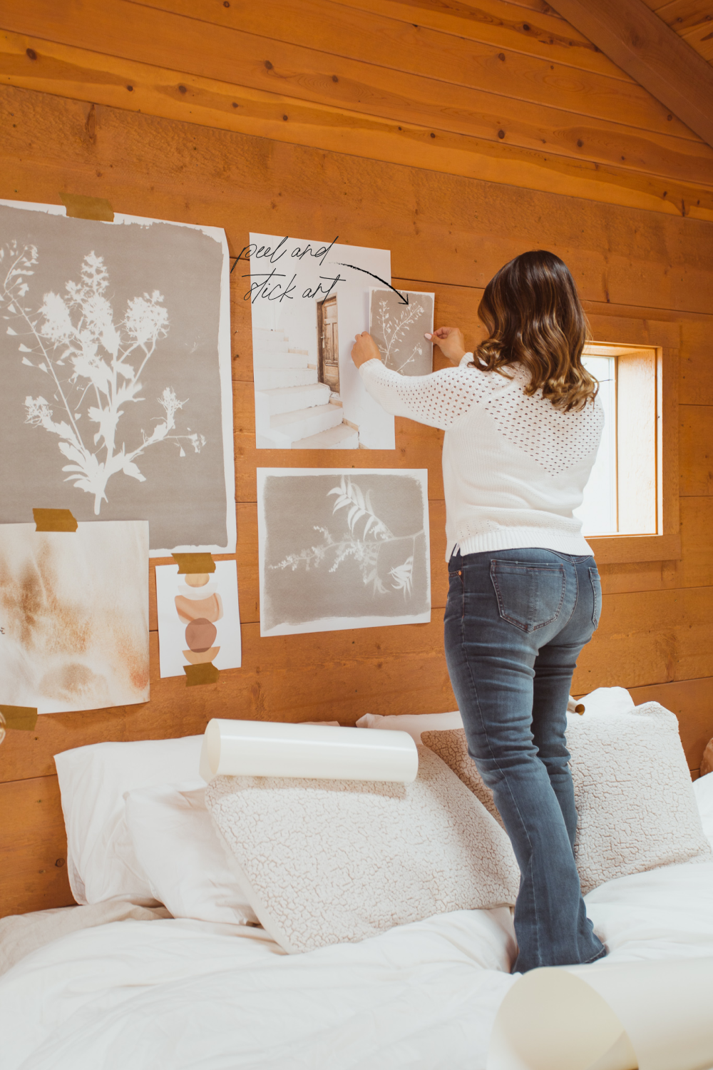 woman hanging peel and stick canvas art prints