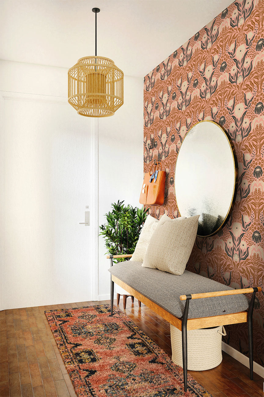 decorated home entryway with aurora wallpaper from urbanwalls