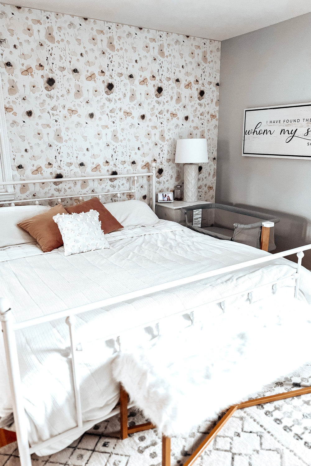 white bedroom with watercolor flower wallpaper - watercolor wildflower wallpaper urbanwalls