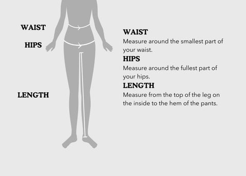 Diagram on how to measure yourself for poppy scrub pants.