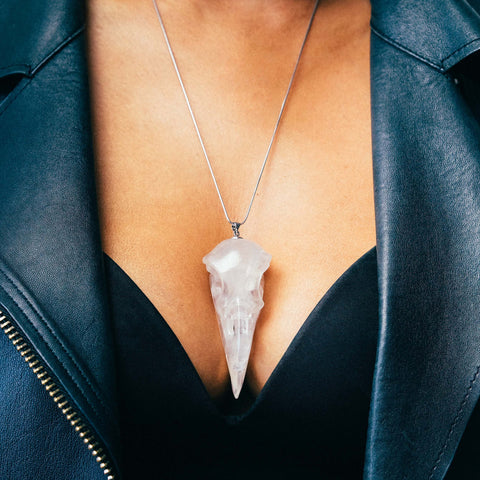 Clear Quartz Crystal Healing Raven Skull from The Rishis Are Back Collection