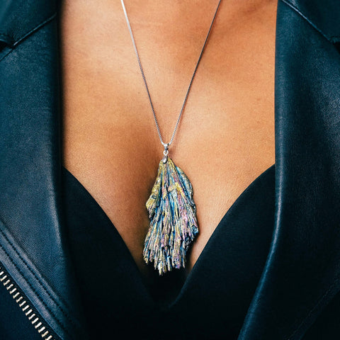 Raw Aura Tourmaline Cluster Necklace from The Rishis Are Back Collection