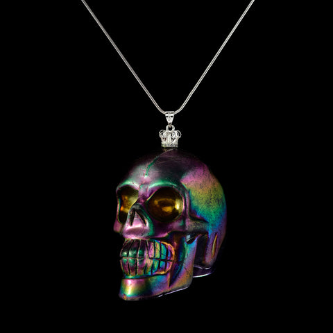 Aura Skull made from electroplated amethyst gemstone