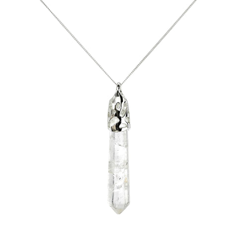 Clear Quartz healing Crystal Necklace With Real 925 Silver Side Chain
