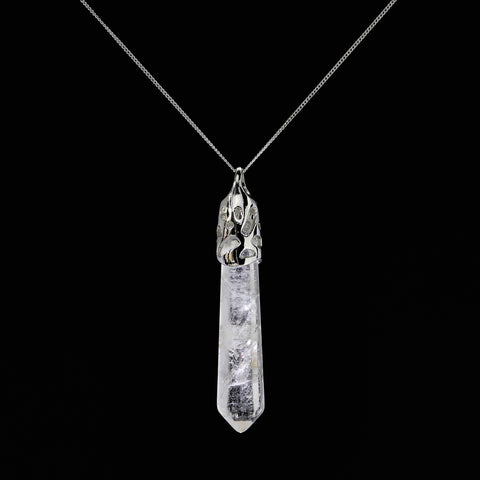 Clear Quartz healing Crystal Necklace With Real 925 Silver Side Chain