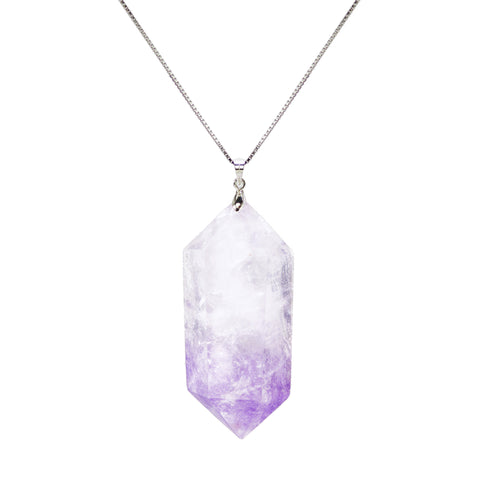 Hexagonal Amethyst Crystal Necklace With Real 925 Silver Cable Chain