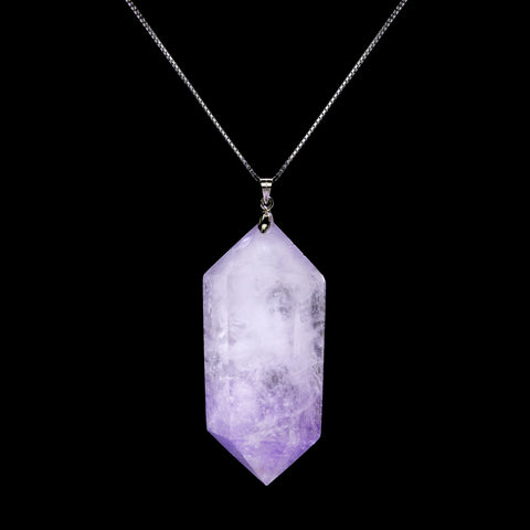 Hexagonal Amethyst Crystal Necklace With Real 925 Silver Cable Chain