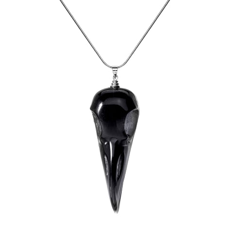 Black Obsidian Crystal Healing Raven Skull with Real Silver 925 Snake Chain from The Rishis Are Back Collection