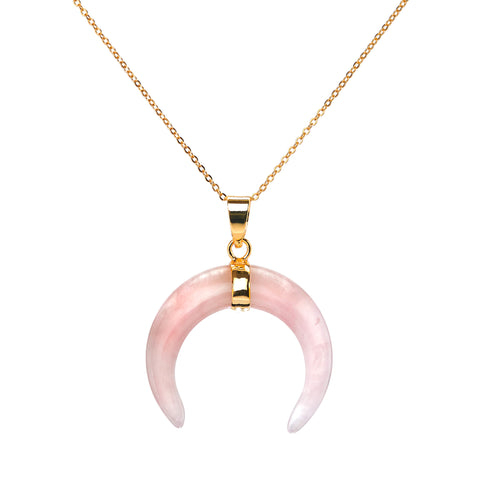 Rose Quartz Crystal Moon Necklace from The Rishis Are Back Collection