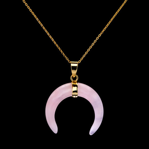 Rose Quartz Crystal Moon Necklace from The Rishis Are Back Collection