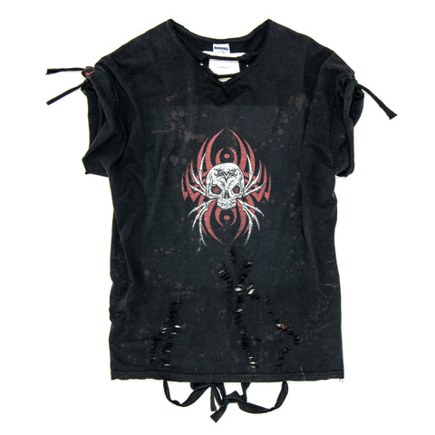 Authentic Vintage Old School Distressed Cut Out Black T-Shirt with Spider Print