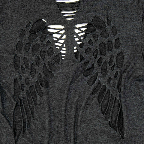 Authentic Distressed Cut Out Black T-Shirt, Angel