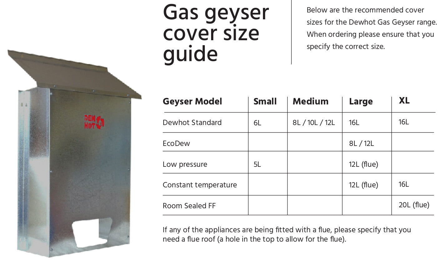 Dewhot Gas Geyser Cover Size Guide