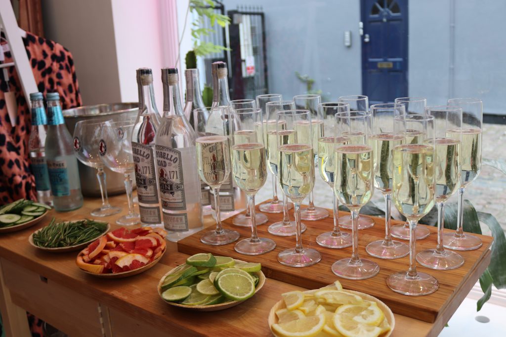 champagne glasses and other alcohol available at Dancing Leopard pop up shop on Portobello Road