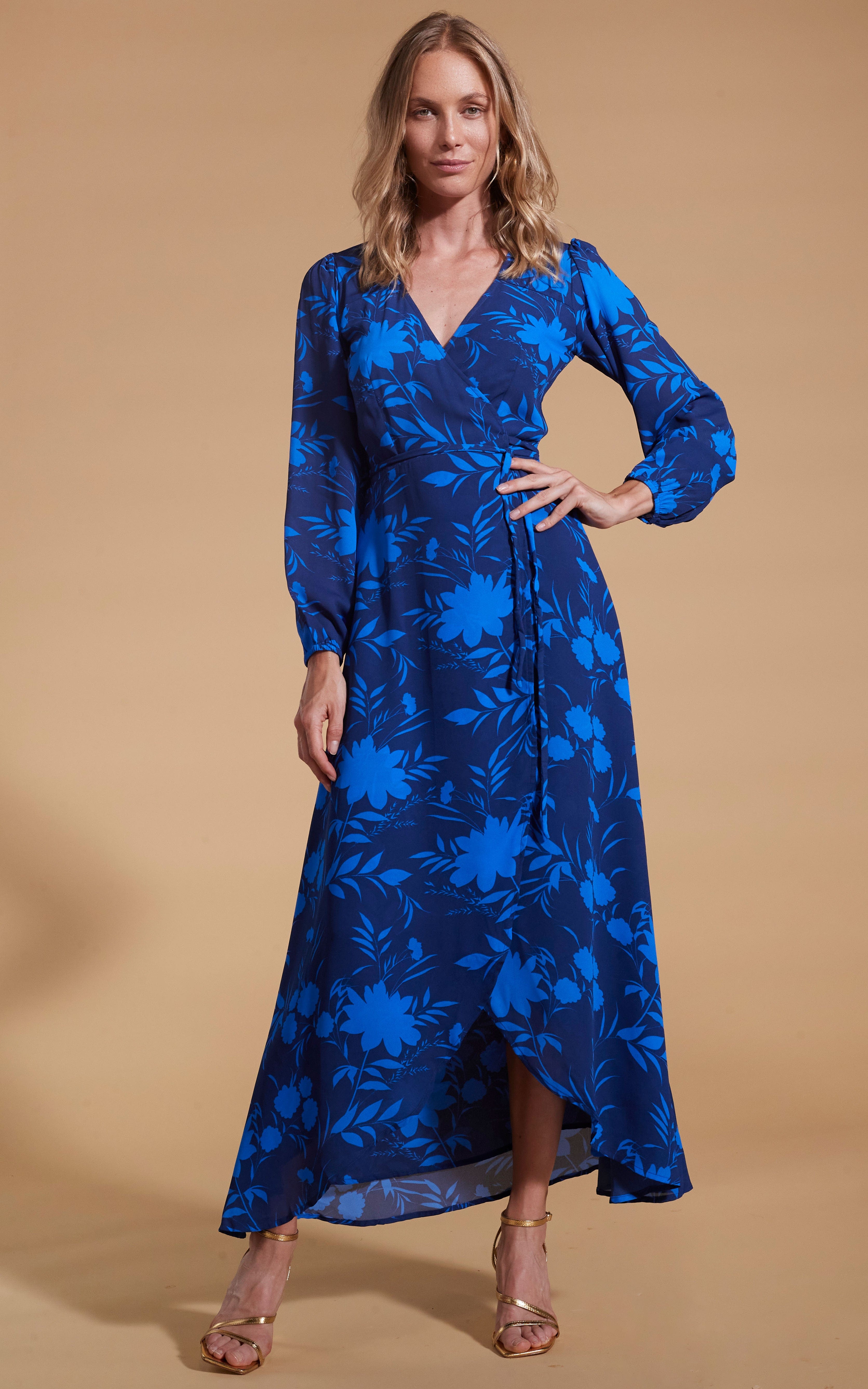 model wearing Jagger Maxi Dress in Silhouette Dark Blue