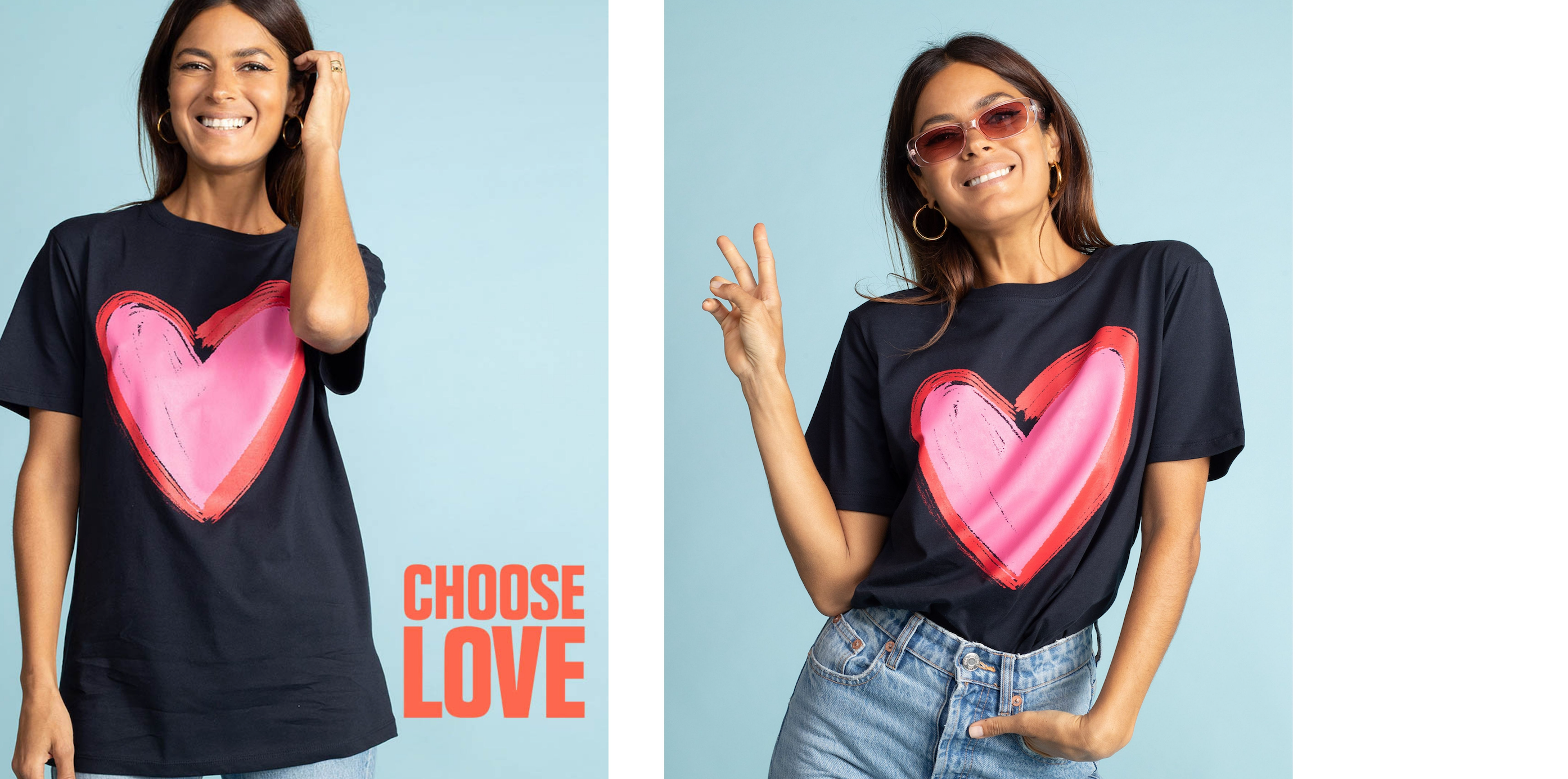 model wearing Choose Love Charity Tshirt