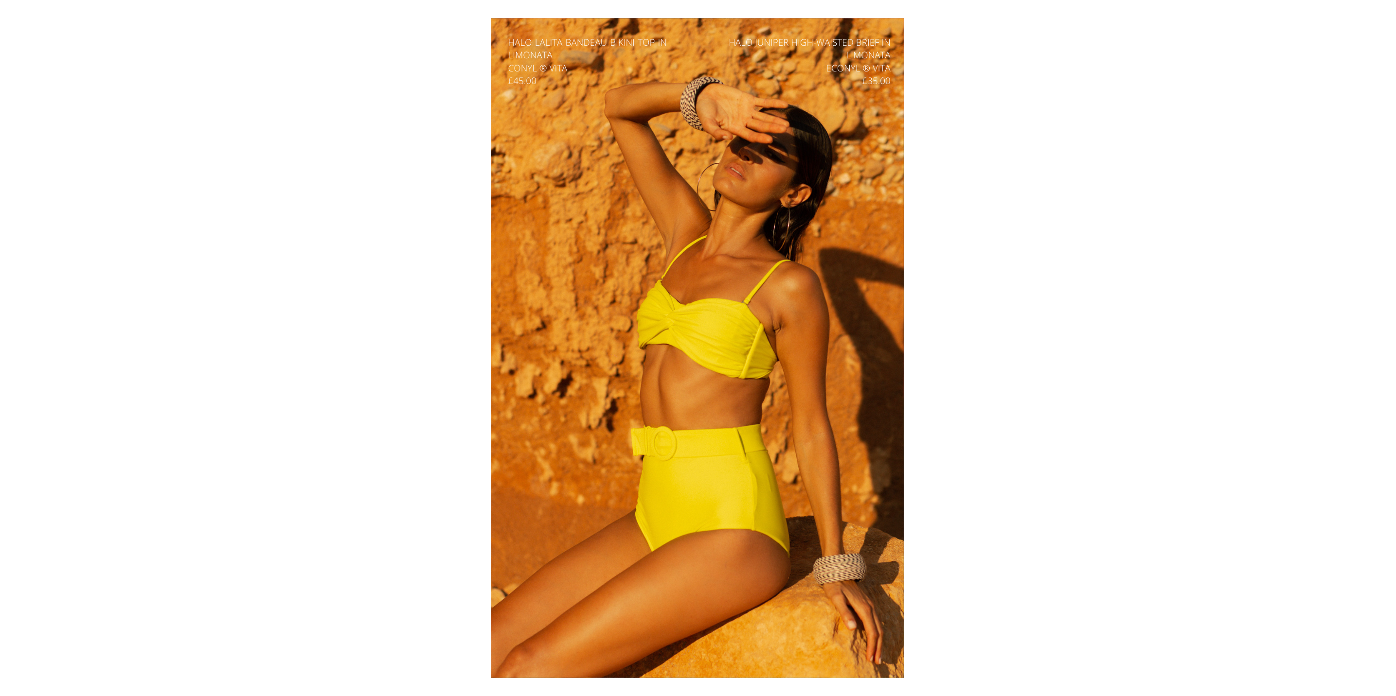 model wearing Halo Bikini set in Limonata