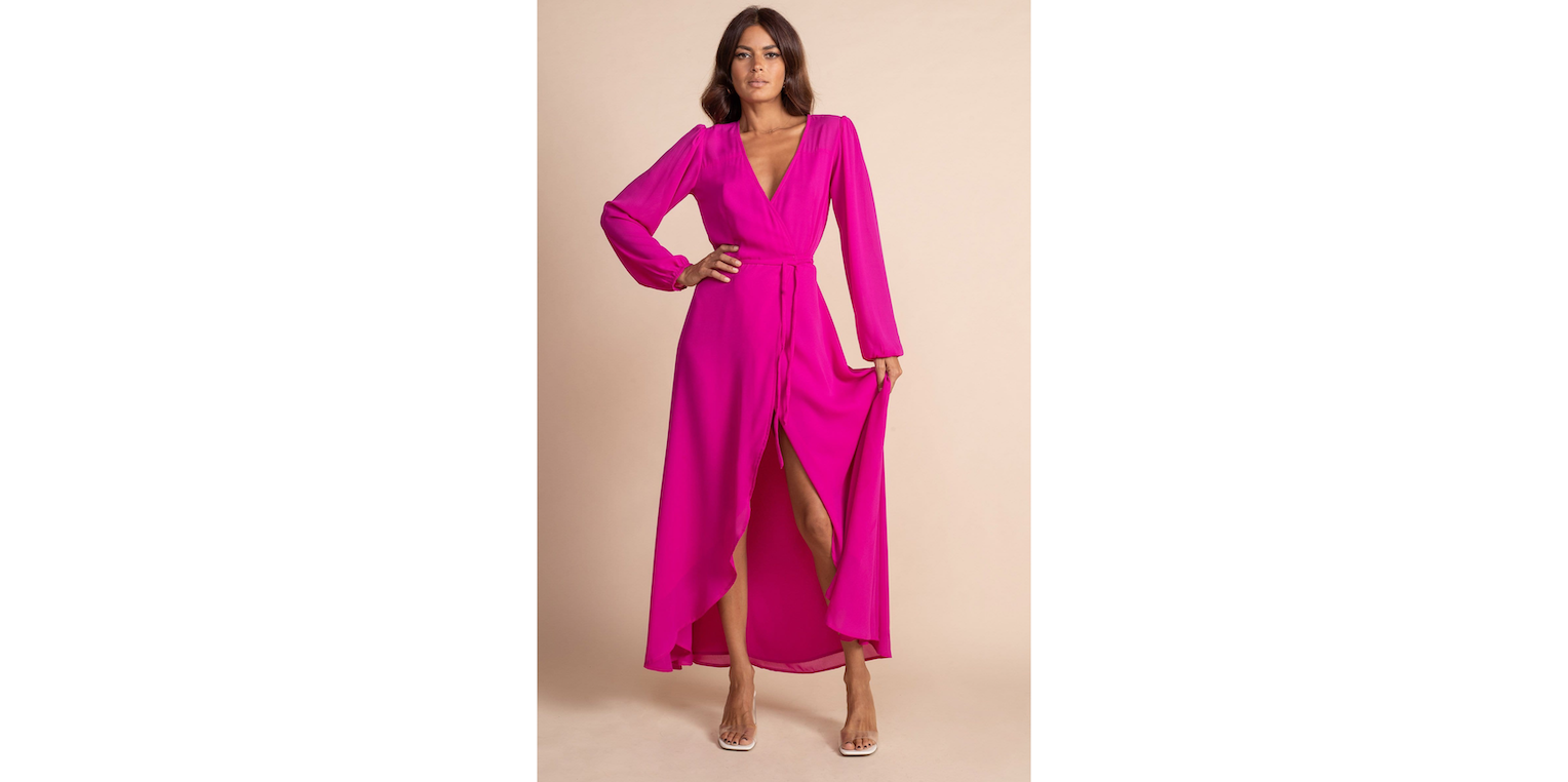 model wearing Jagger Maxi Dress in Magenta