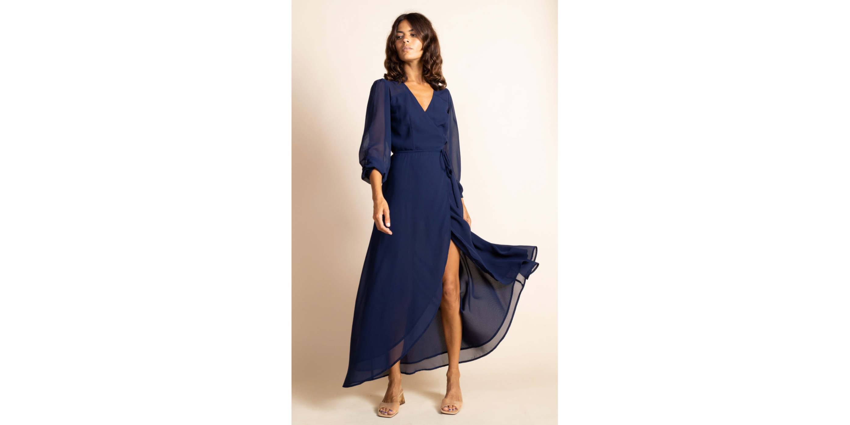 model wearing Jagger Maxi Dress in Navy 