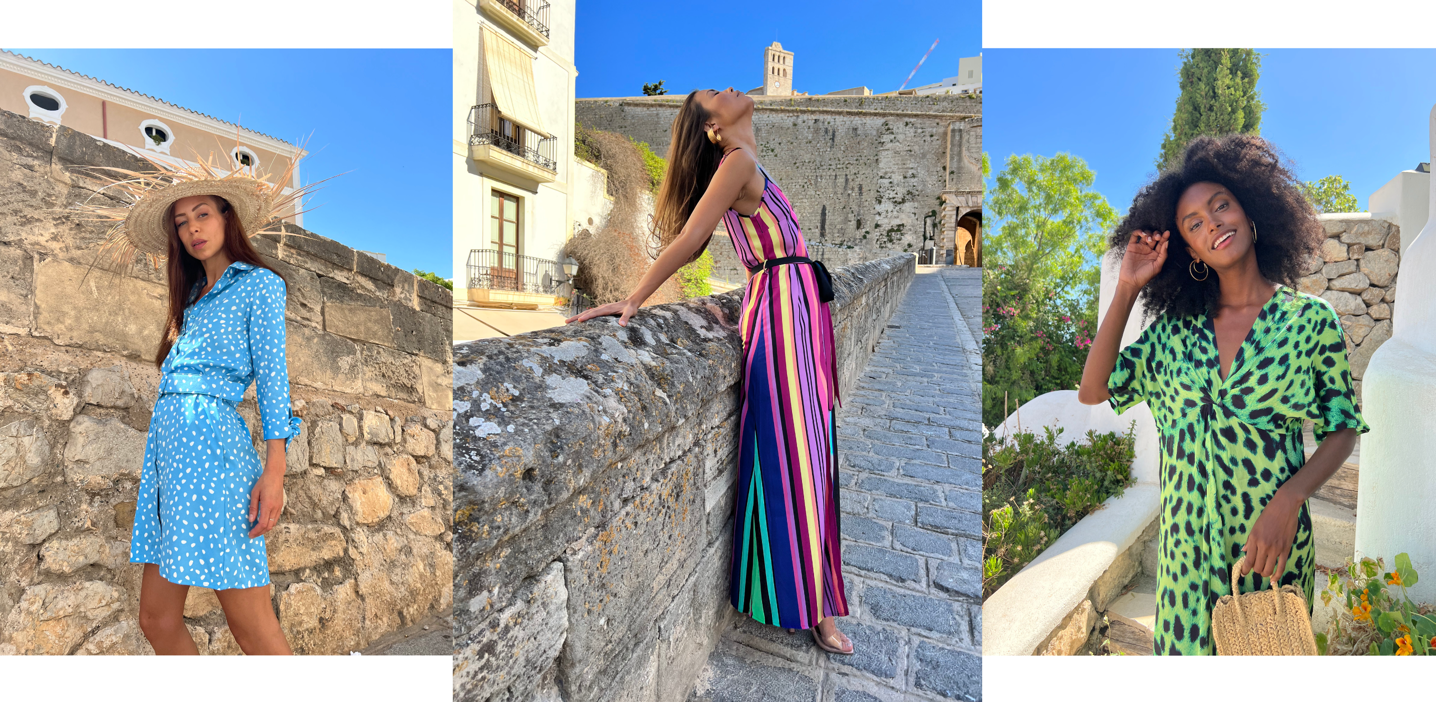 collage of models in Ibiza streets