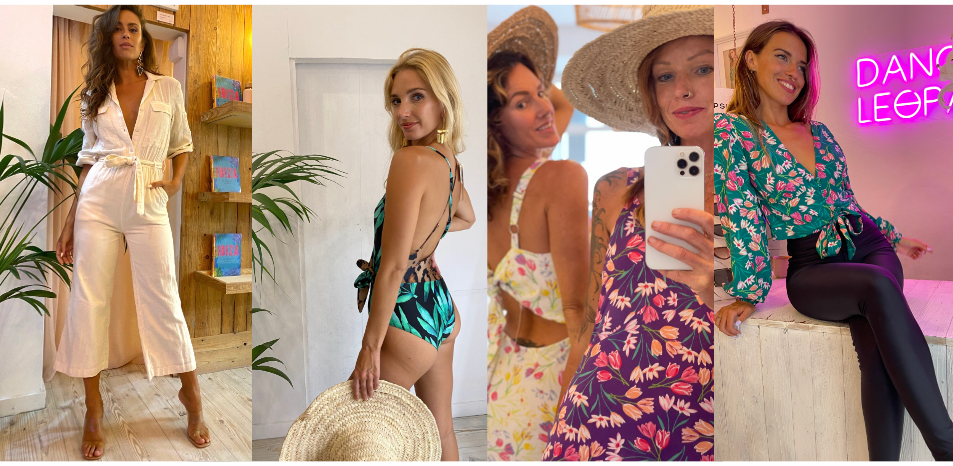 collage of images of staff and models in Dancing Leopard Ibiza store