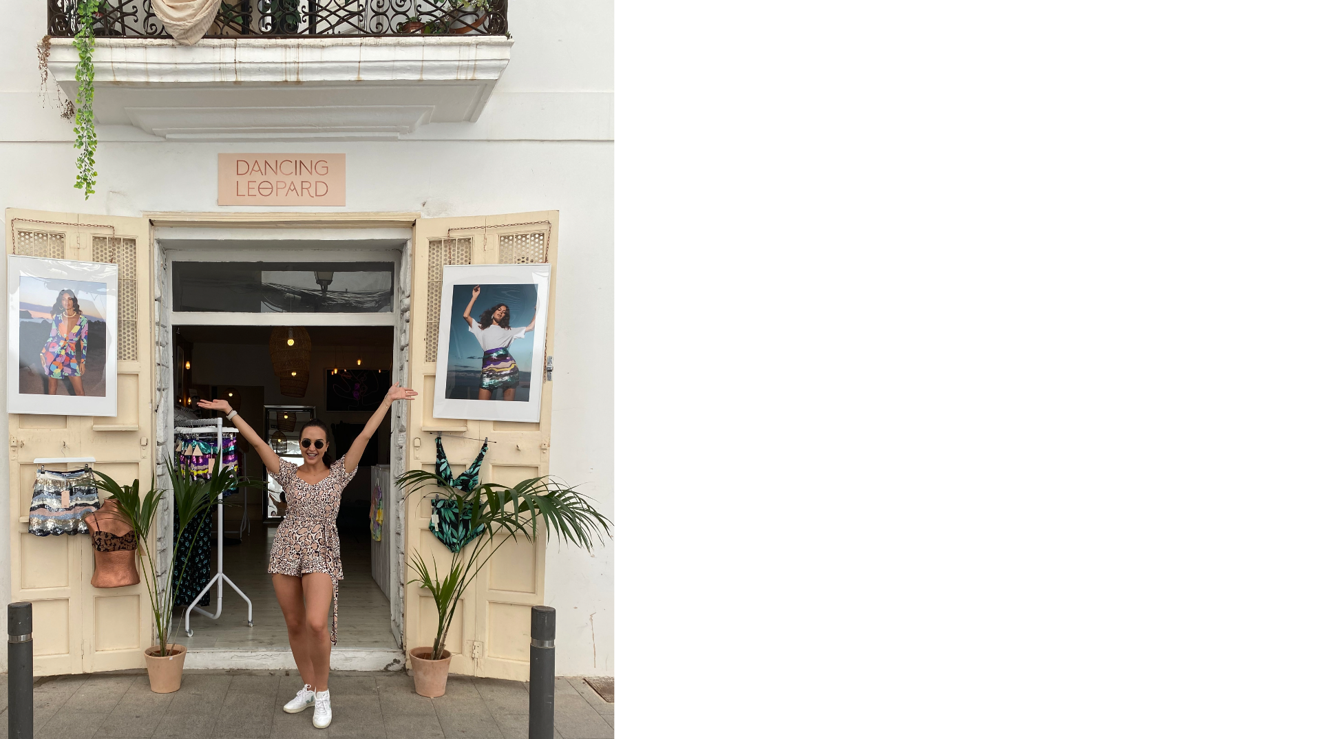 Rosie from team DL stood outside the front of Dancing Leopard Ibiza store
