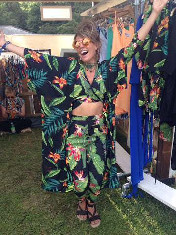 lady celebrating wearing Dancing Leopard two piece at Lovebox