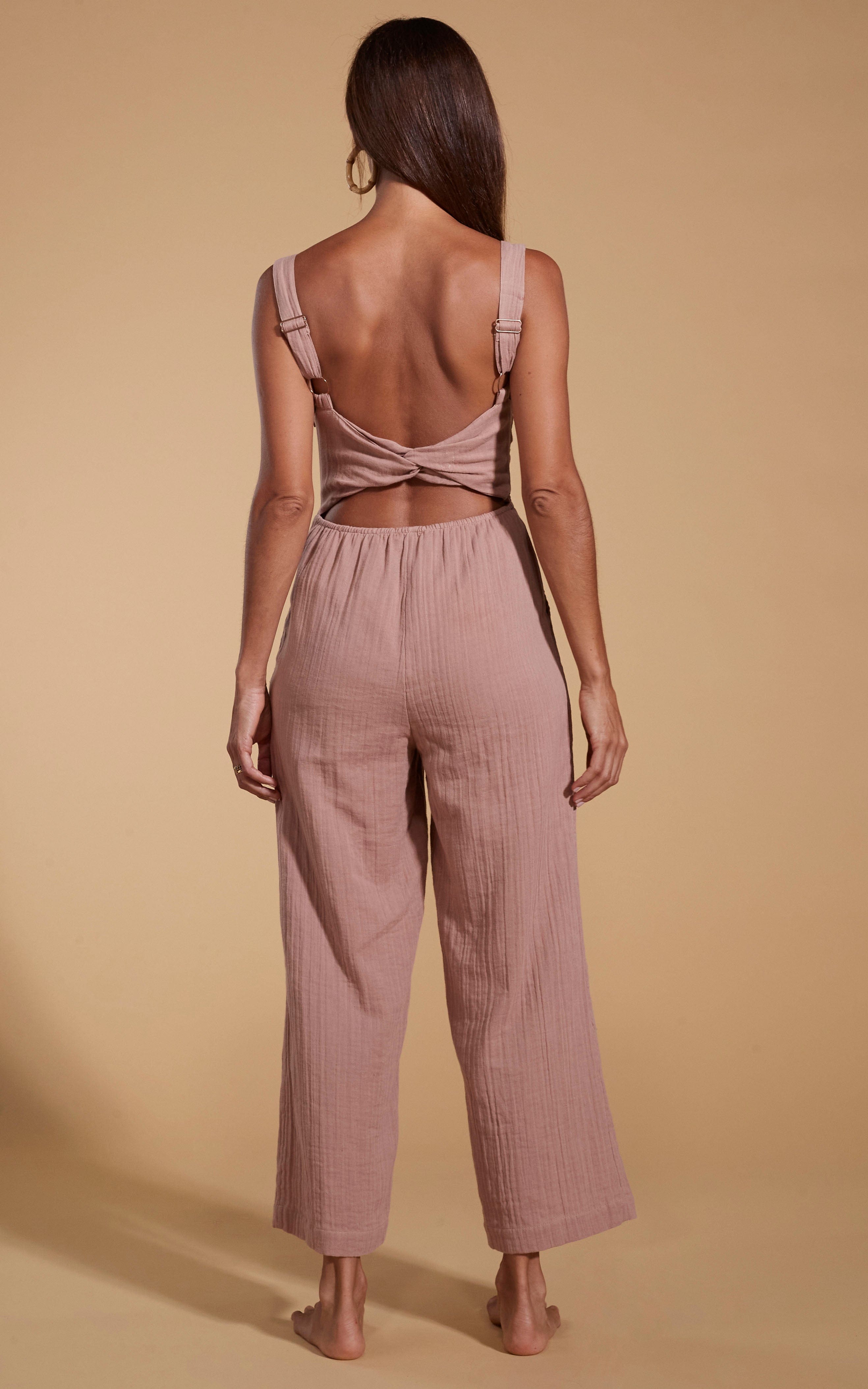 HALO Kimani Twist Back Jumpsuit in Fawn