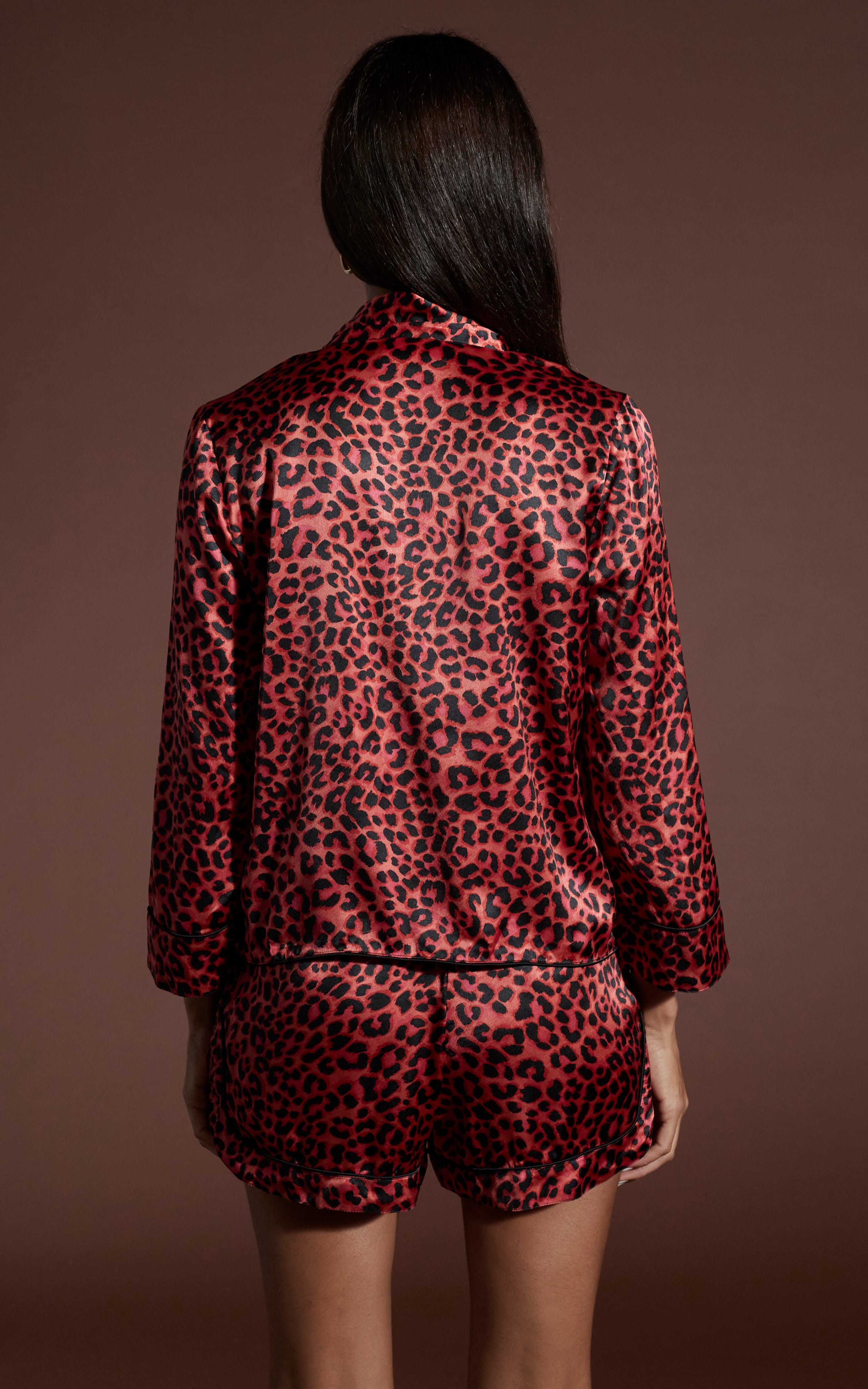 Oona Shortie PJ Set in Ruby Red Leopard