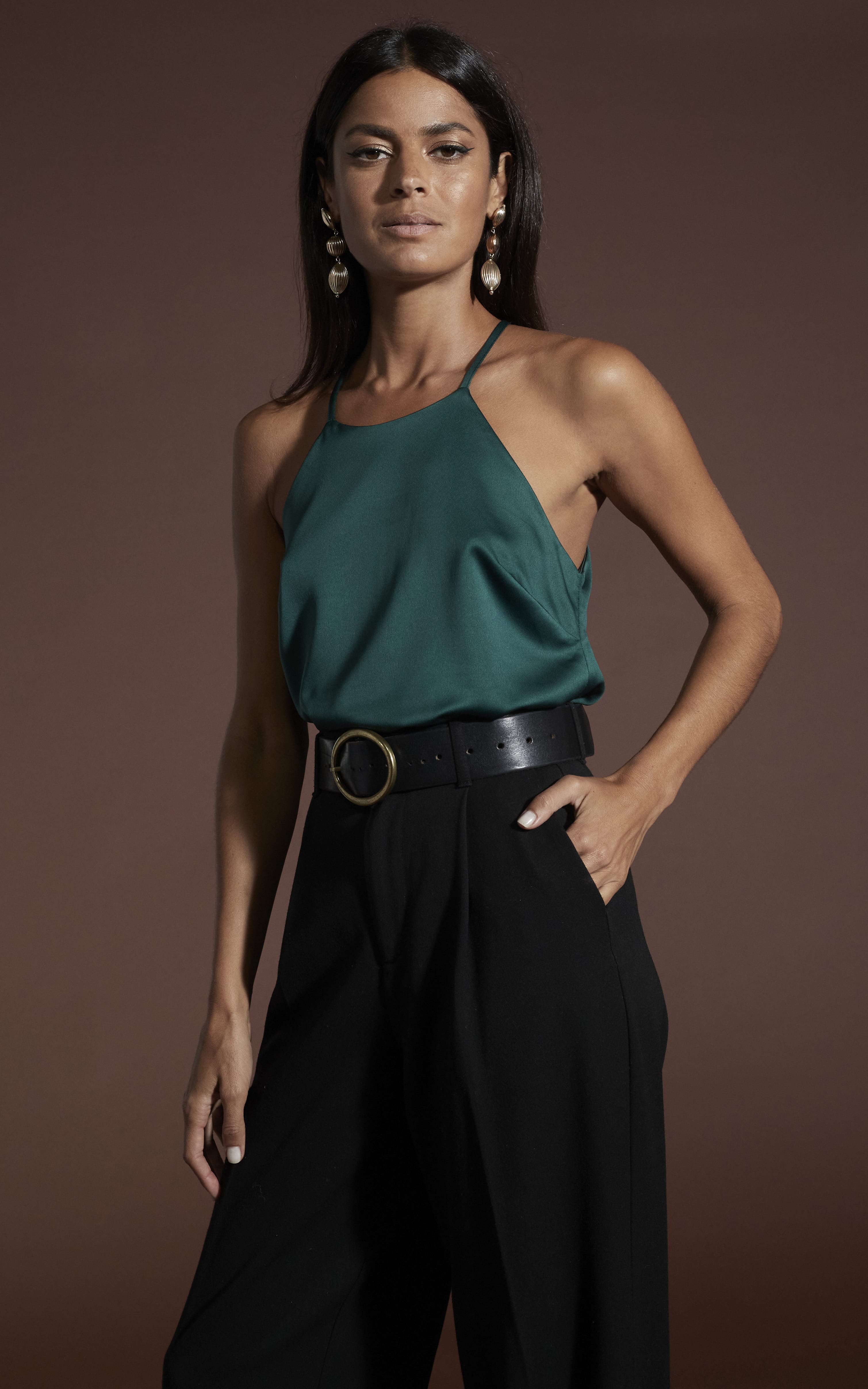 Nina Halter Cami Top In Pine Green