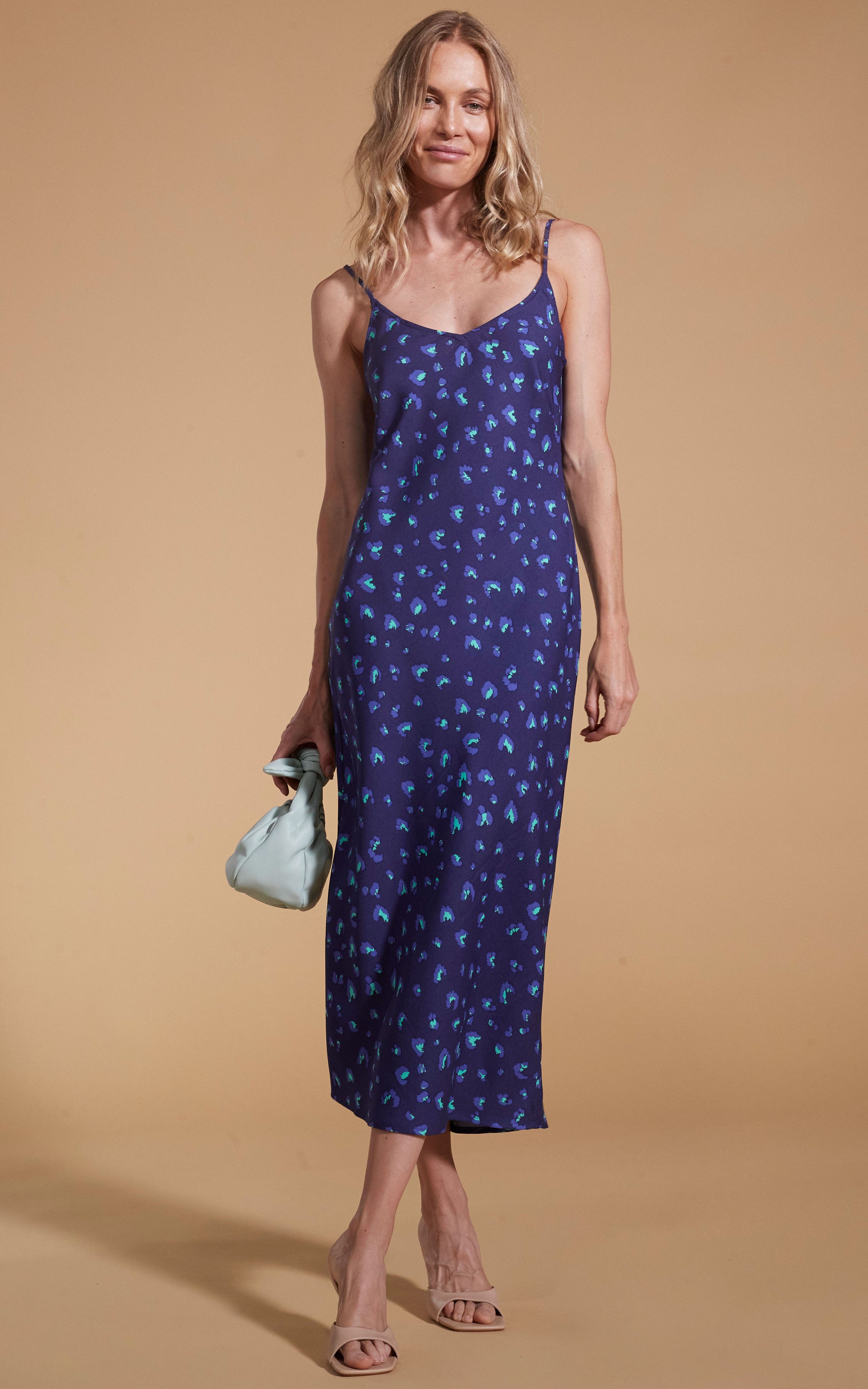 Sienna Midaxi Slip Dress in Abstract Purple on Navy