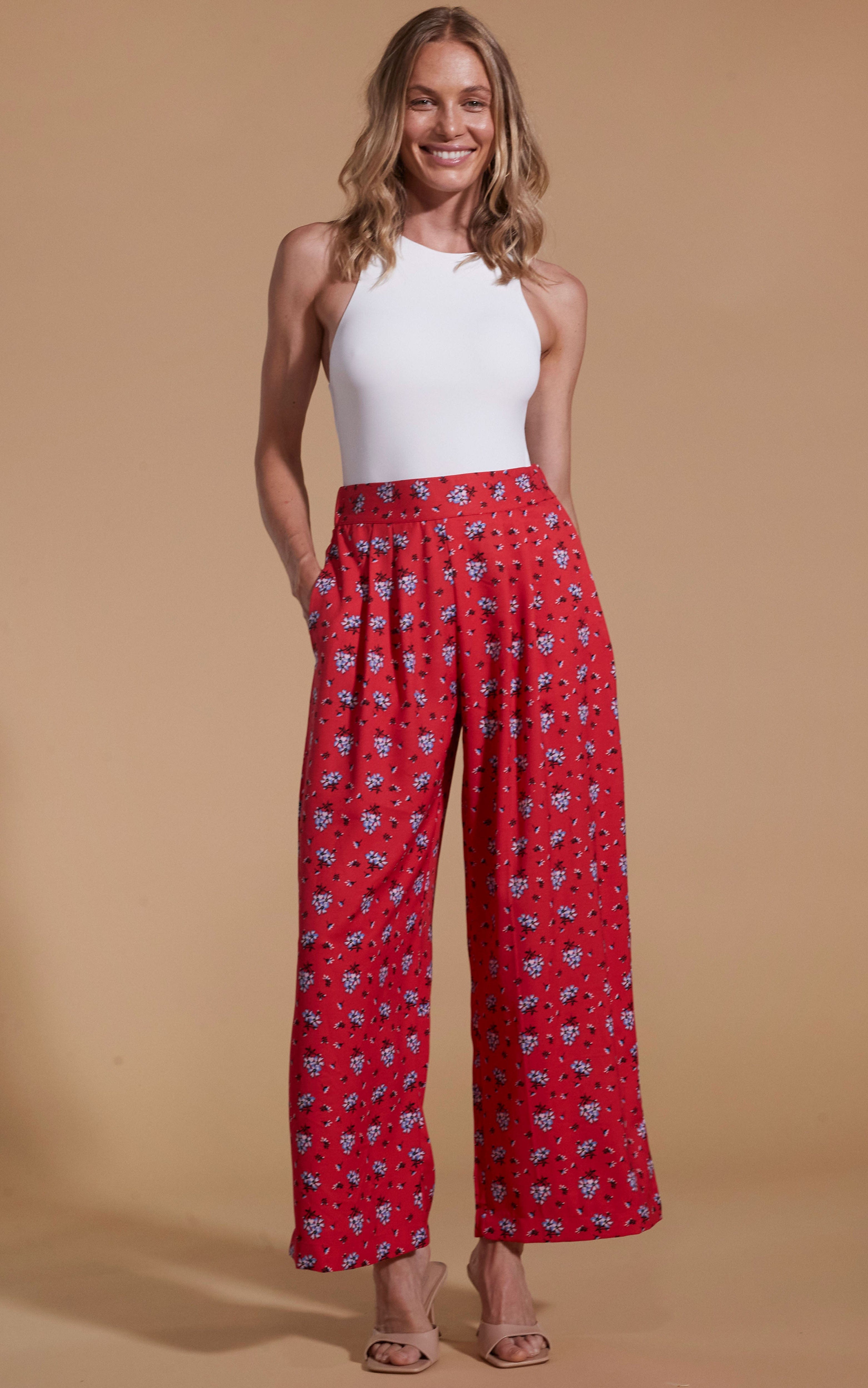 Joey Palazzo Trousers in Red Daisy