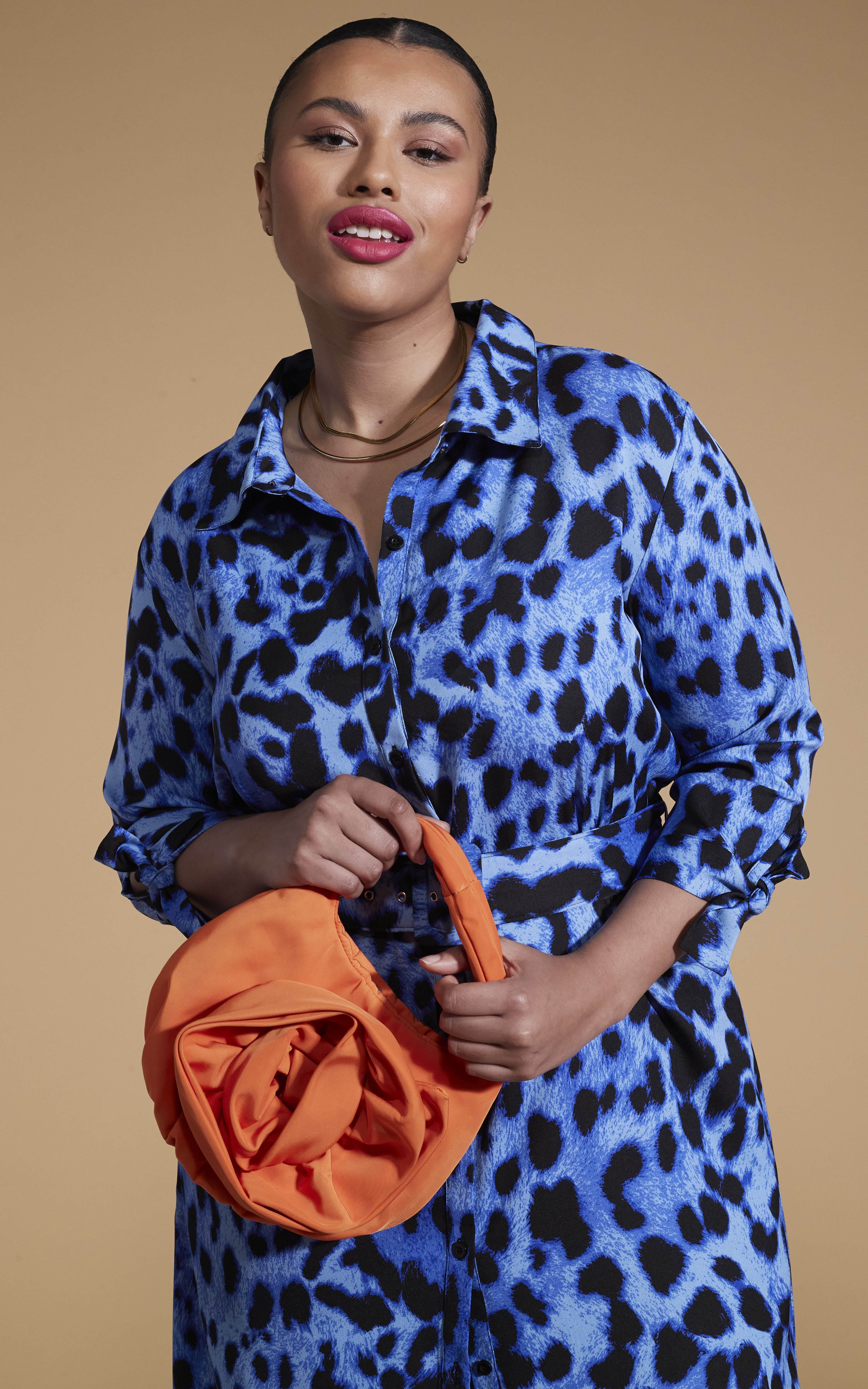 Alva Midi Shirt Dress In Bright Blue Leopard - Extended Sizing