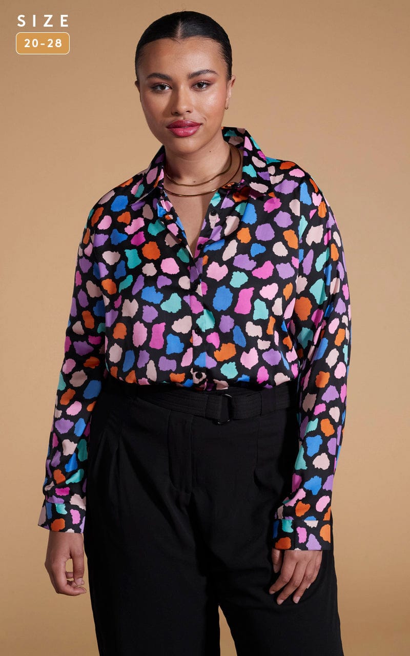 Nevada Satin Shirt In Multi Cloud - Extended Sizing