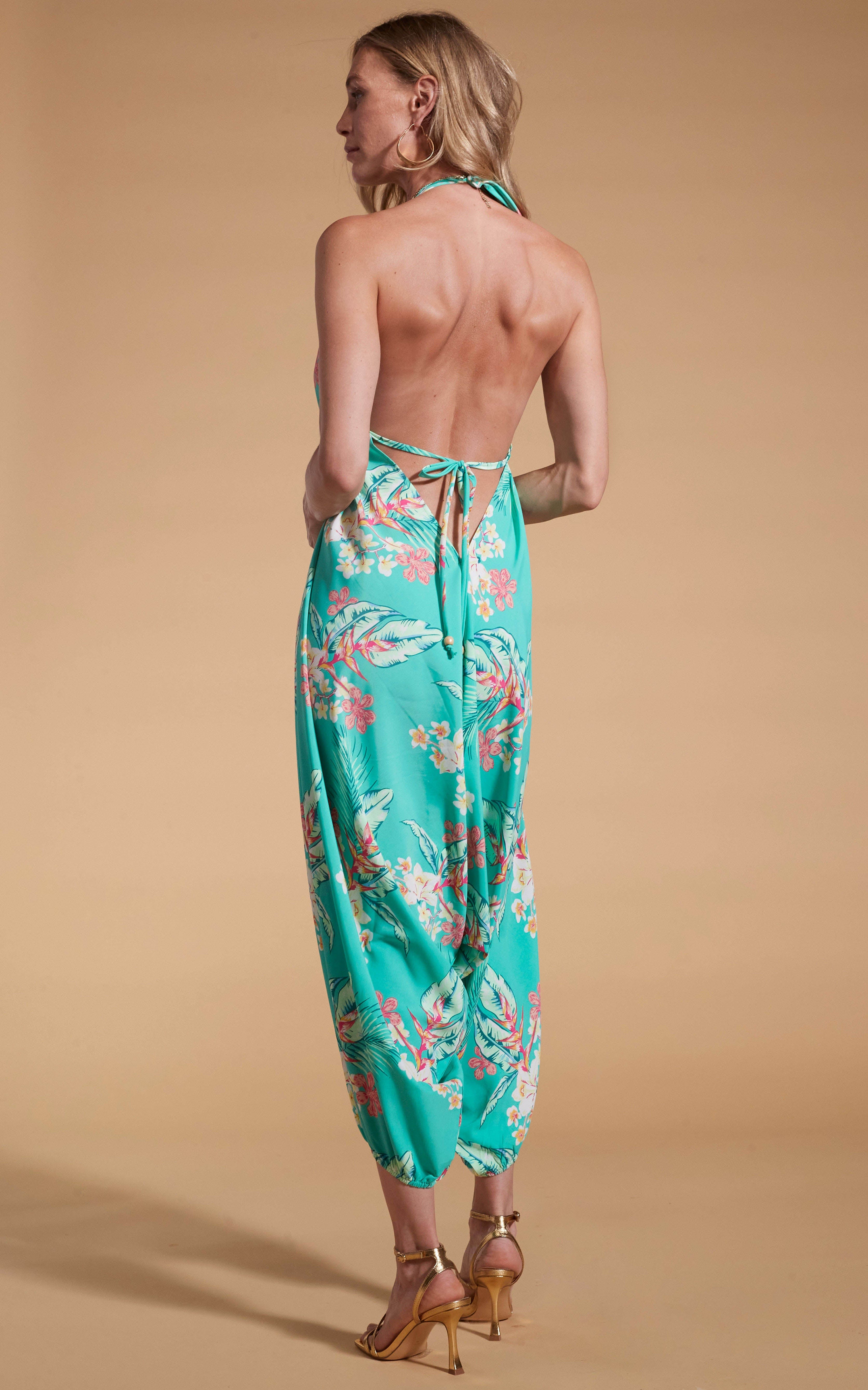 Genie Jumpsuit In Green Tropical