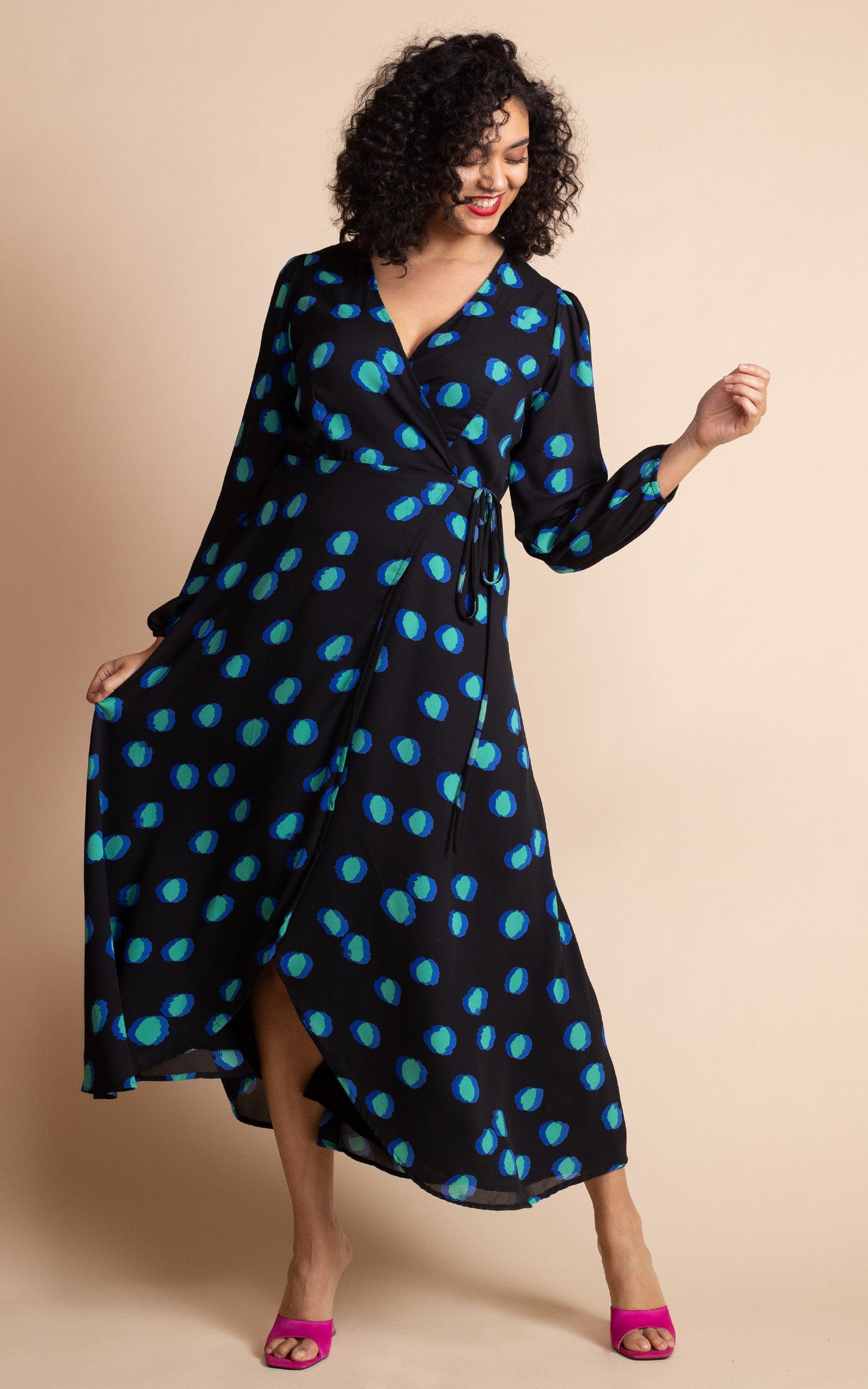 Jagger Maxi Dress in Polka Dot Blue on Black