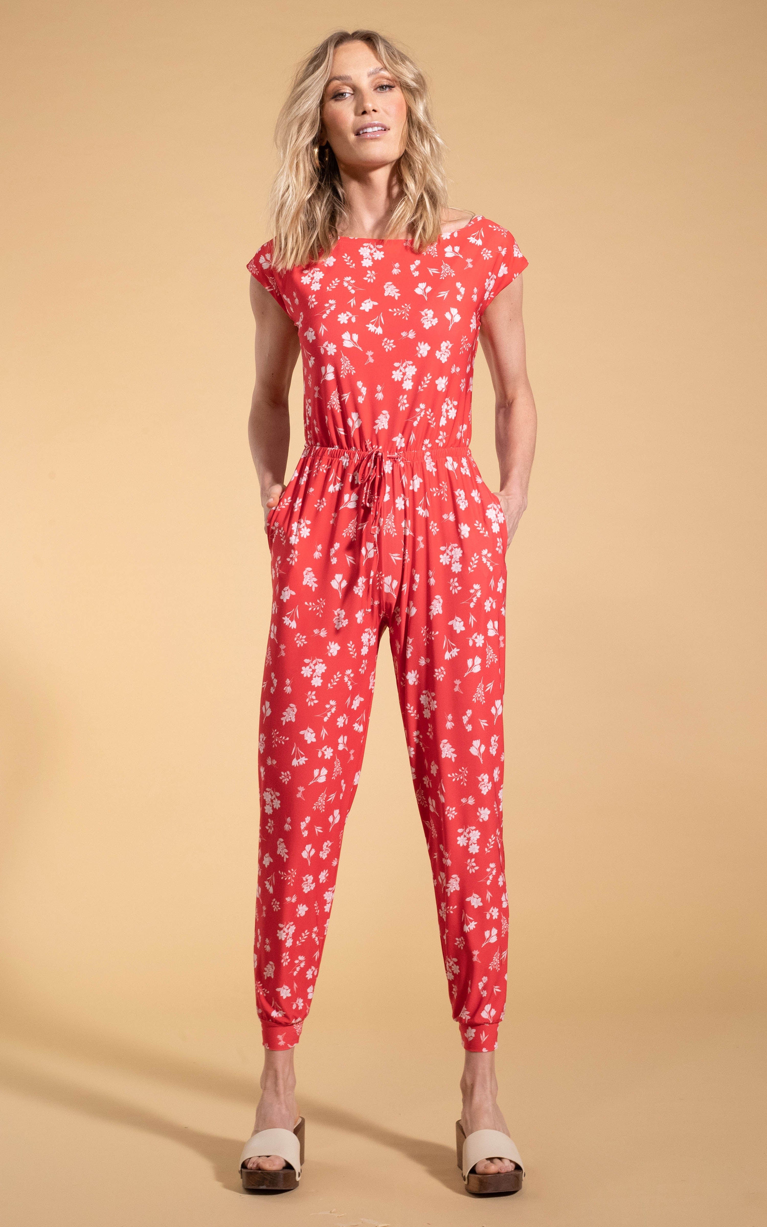 Billie Slinky Jumpsuit in Red Ditsy Floral