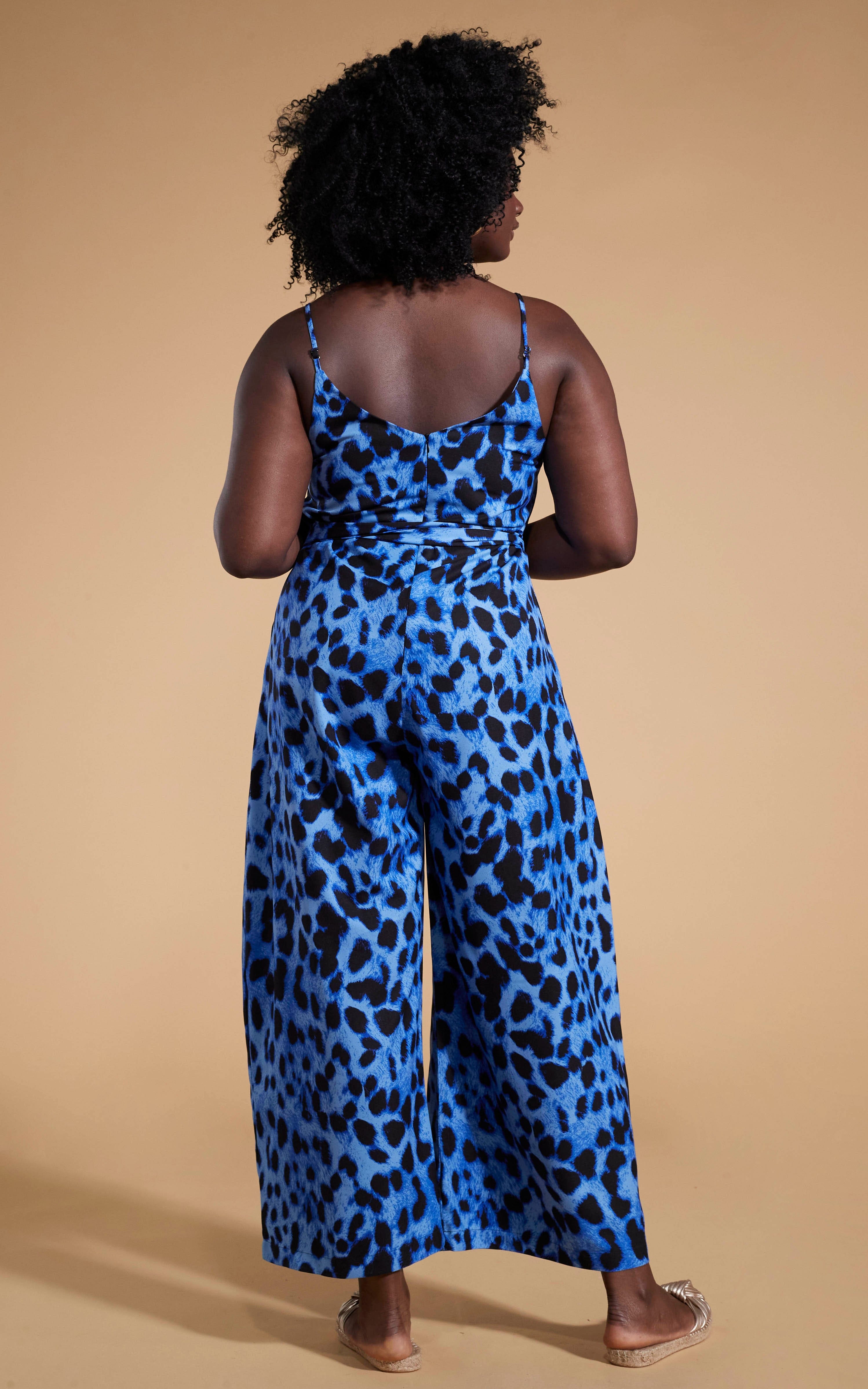 Gabriella Jumpsuit in Bright Blue Leopard