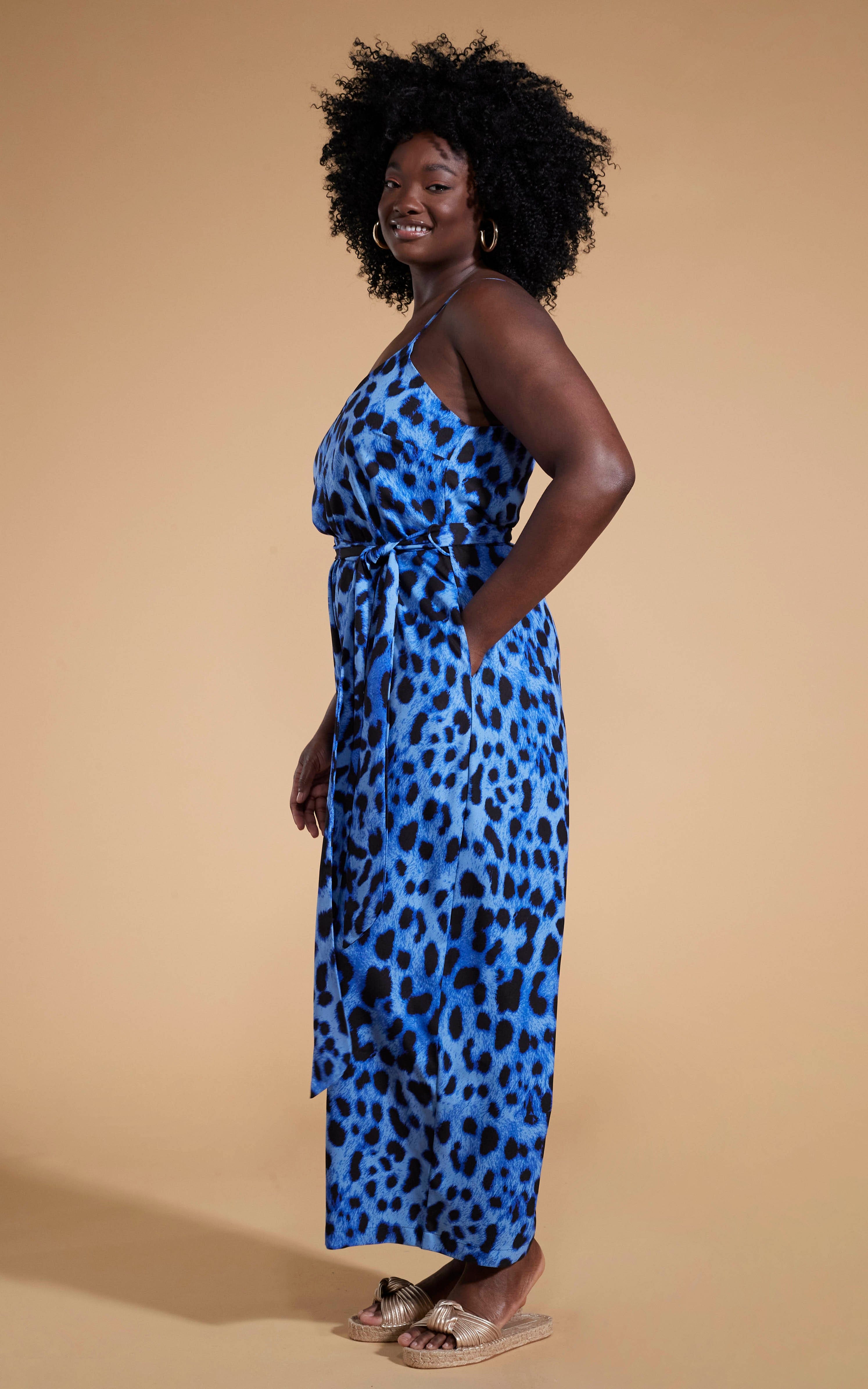 Gabriella Jumpsuit in Bright Blue Leopard