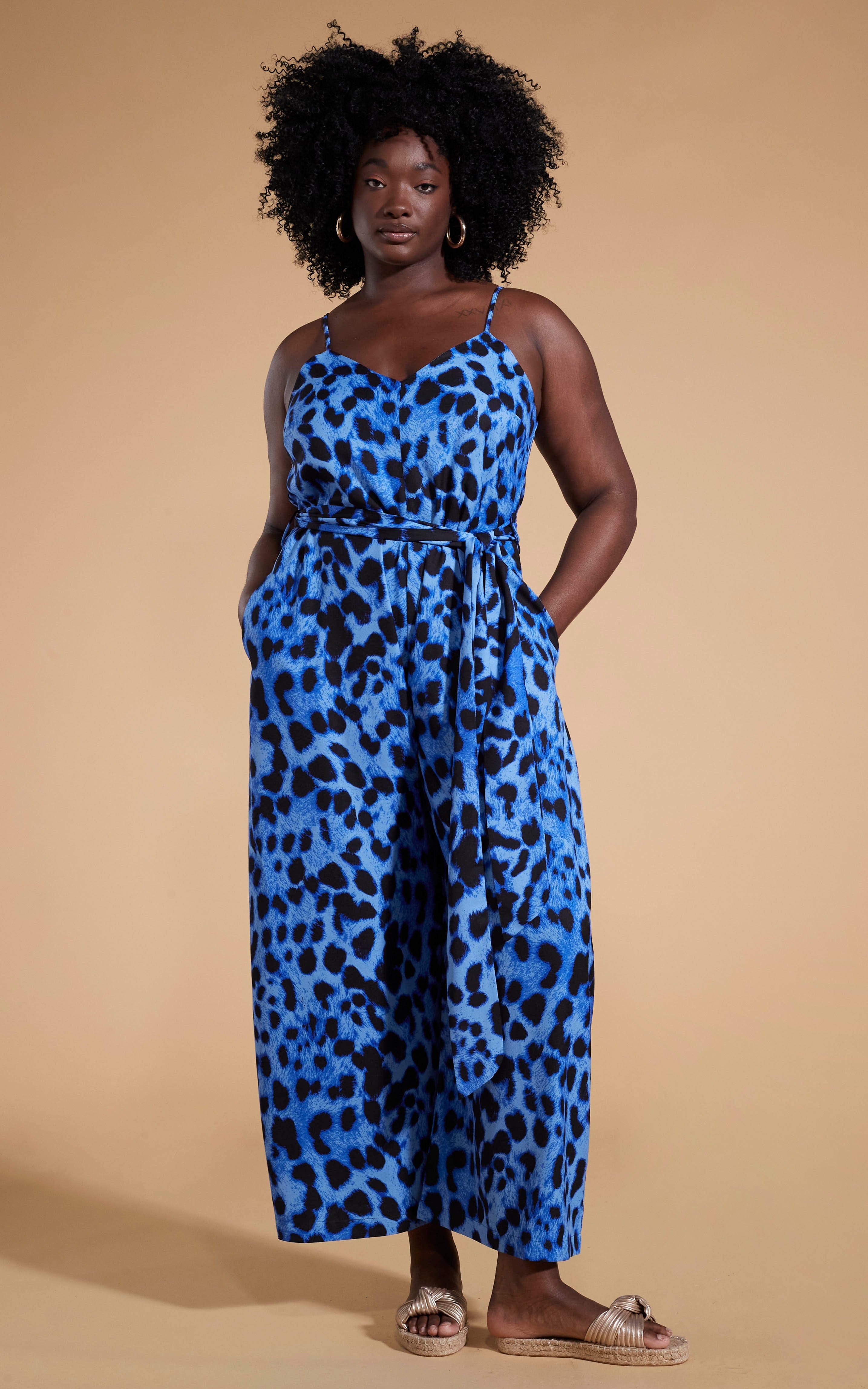 Gabriella Jumpsuit in Bright Blue Leopard