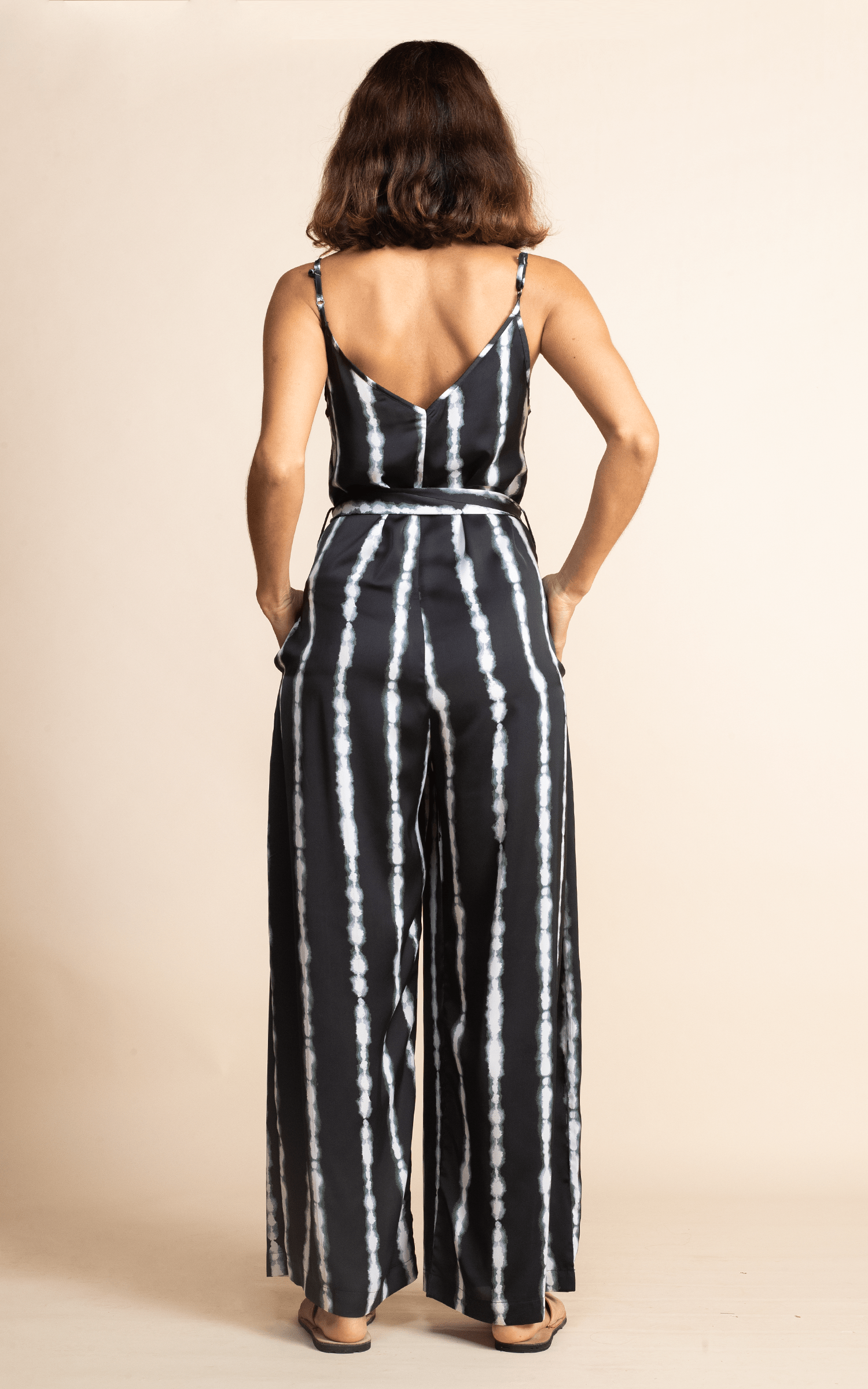 Gabriella Jumpsuit in Tie Dye Black and White Stripe