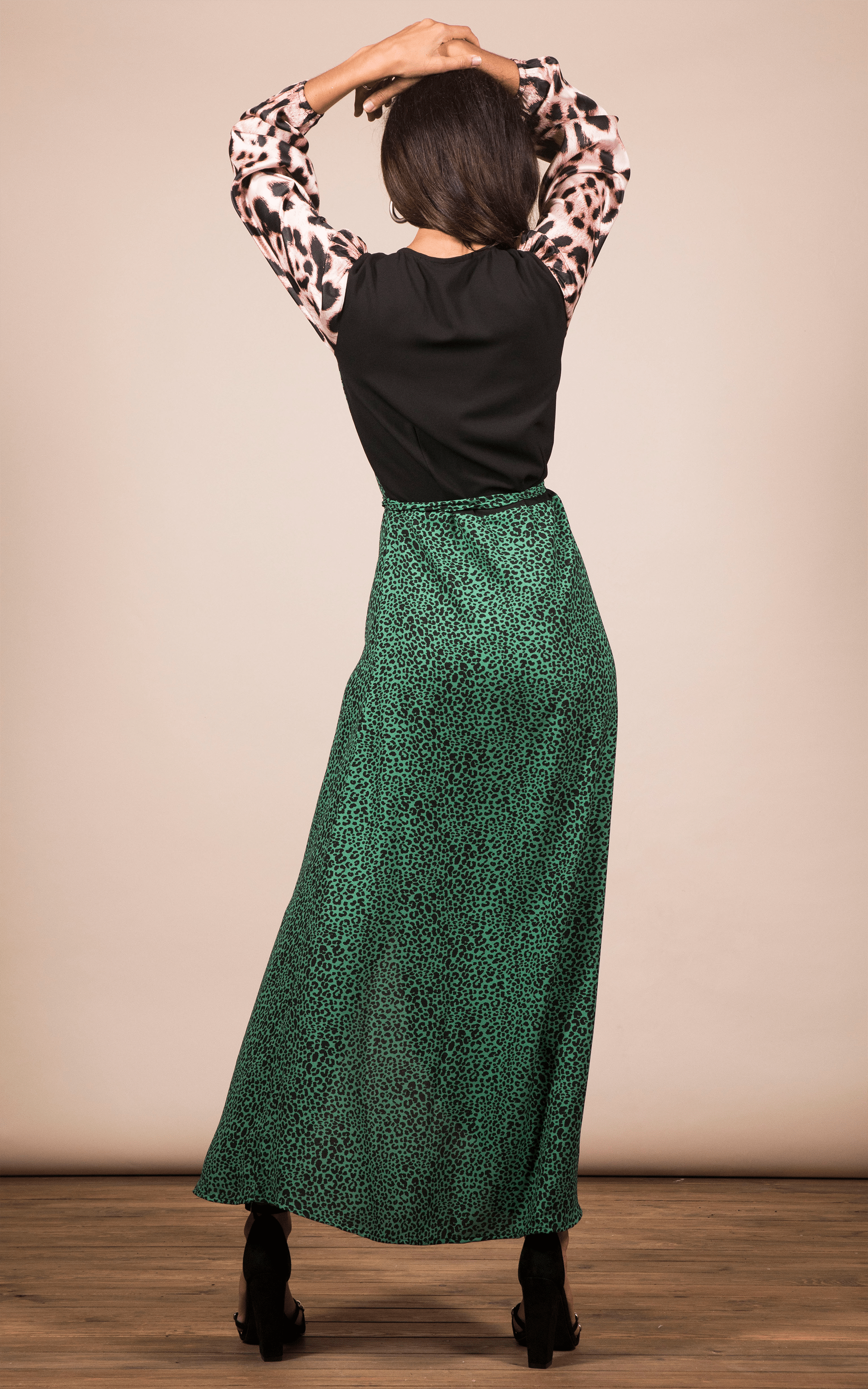 Jagger Maxi Dress In Small Green Leopard Mix Print