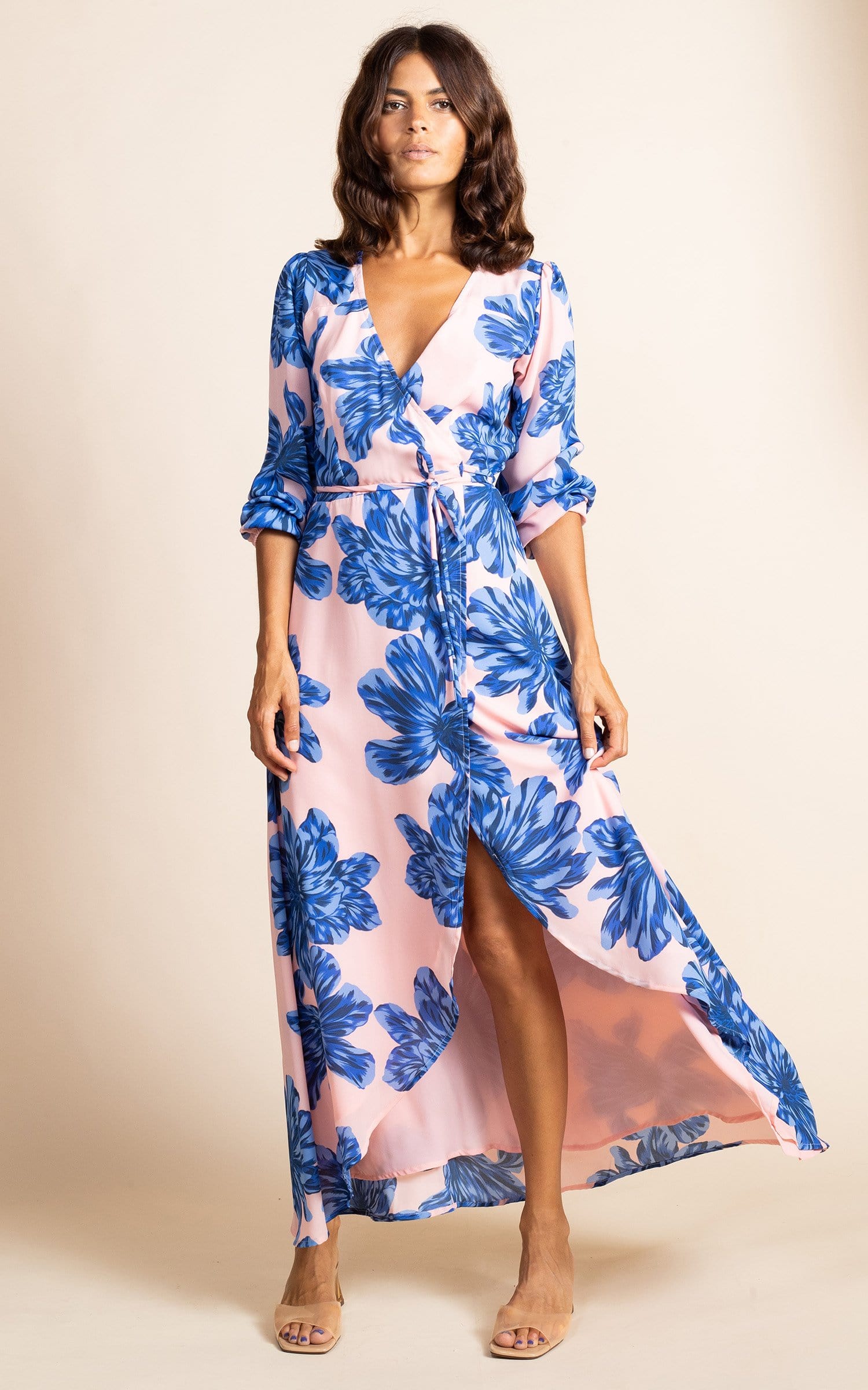 Jagger Maxi Dress in Blue on Beige Bloom