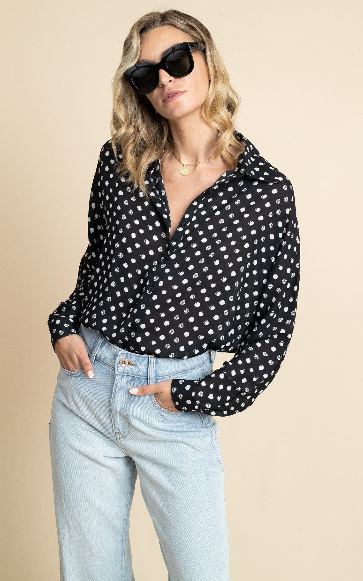 Keaton Shirt in Black Polka Dot