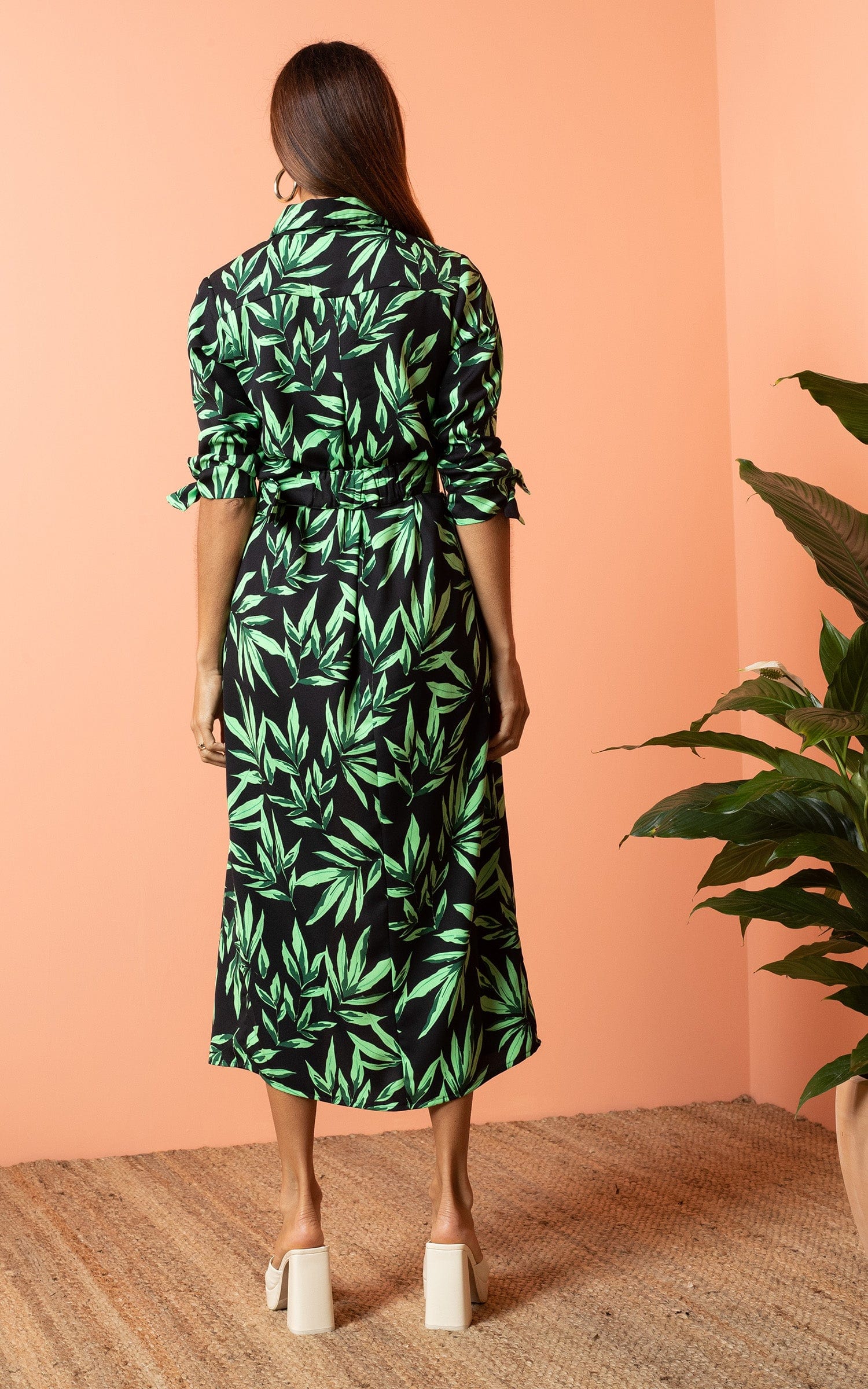 Alva Midi Shirt Dress in Tropic Green on Black