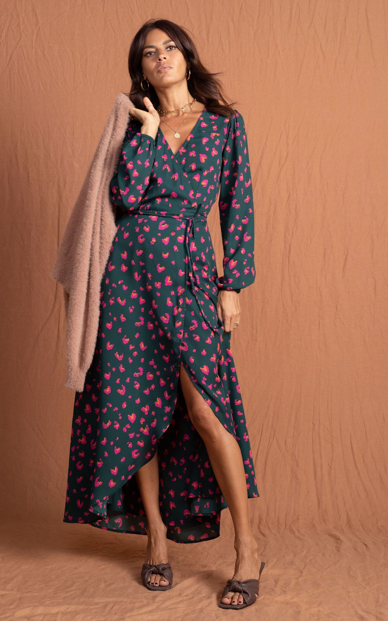 Jagger Maxi Dress in Abstract Pink on Green