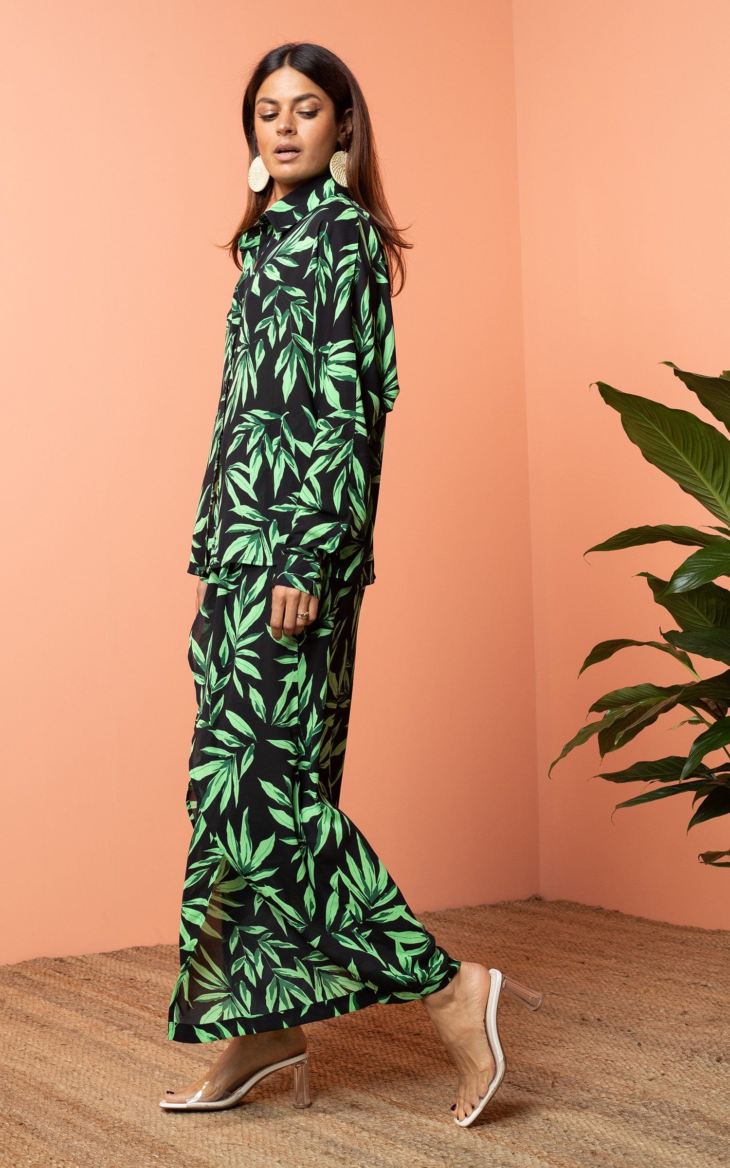 Kendari Split Leg Trousers in Tropic Green on Black