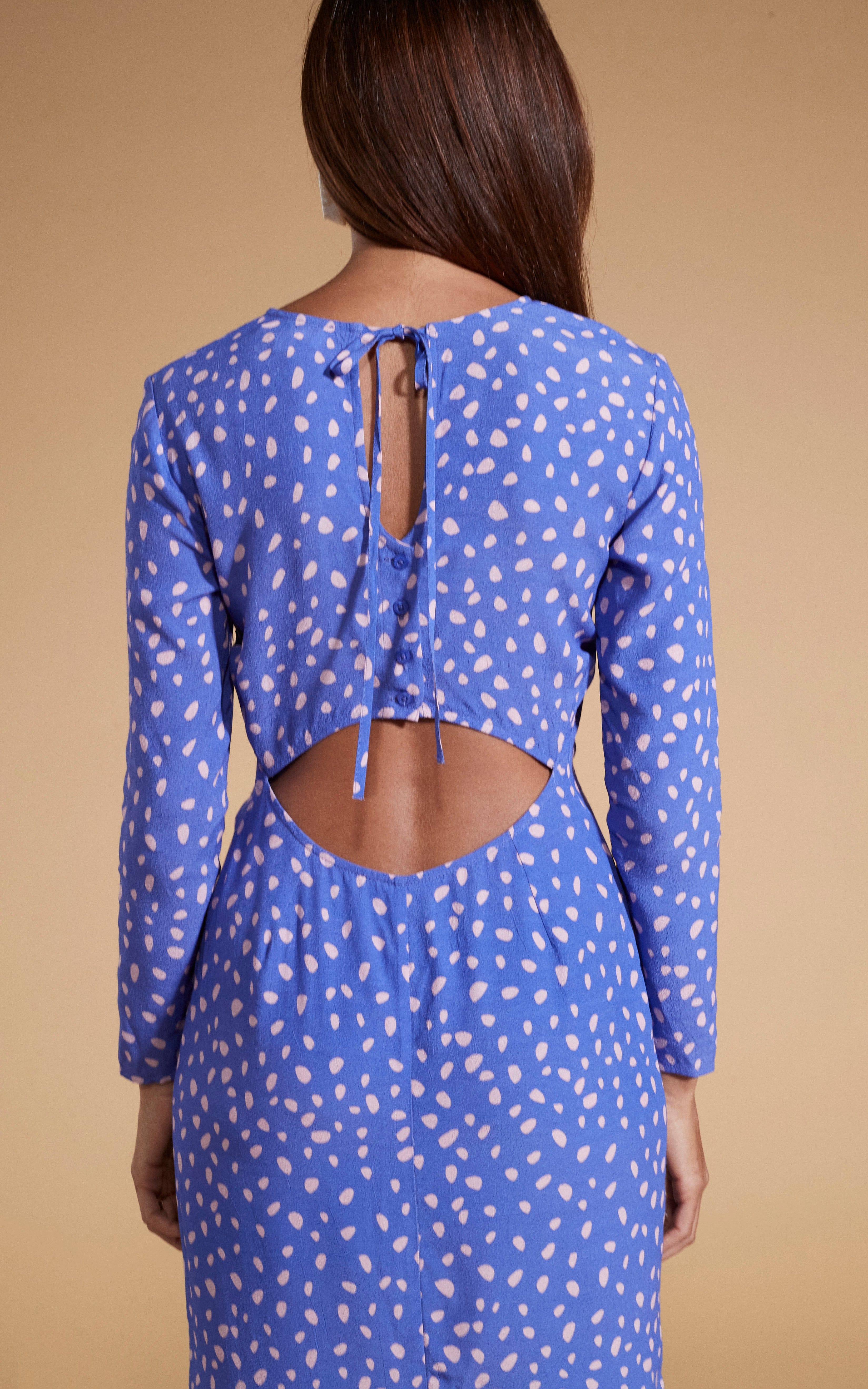 Estella Midaxi Dress in Odd Dot Pink on Amparo Blue