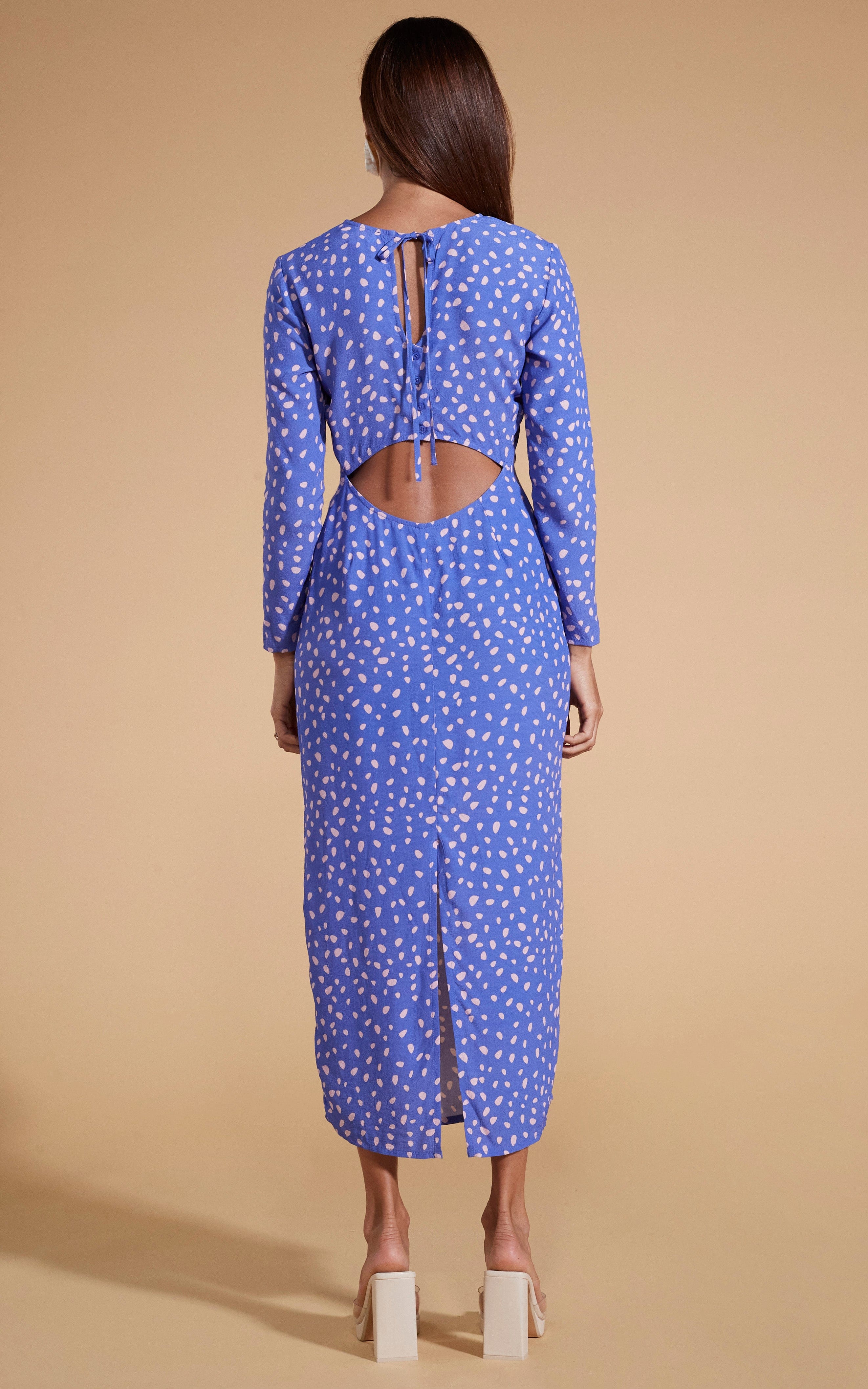 Estella Midaxi Dress in Odd Dot Pink on Amparo Blue